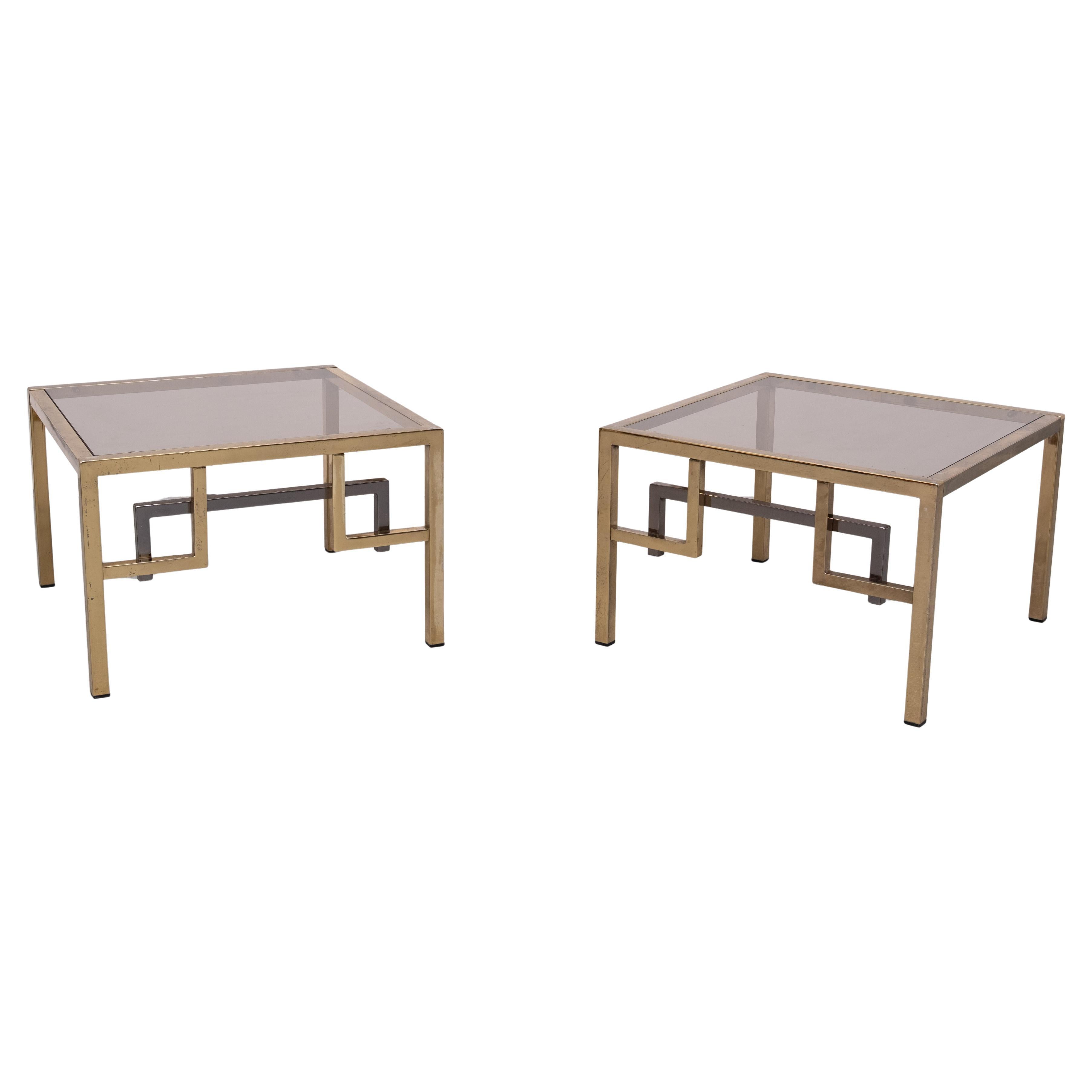 Pair Brass square side tables Belgo Chrome 1970s Belgium For Sale 1