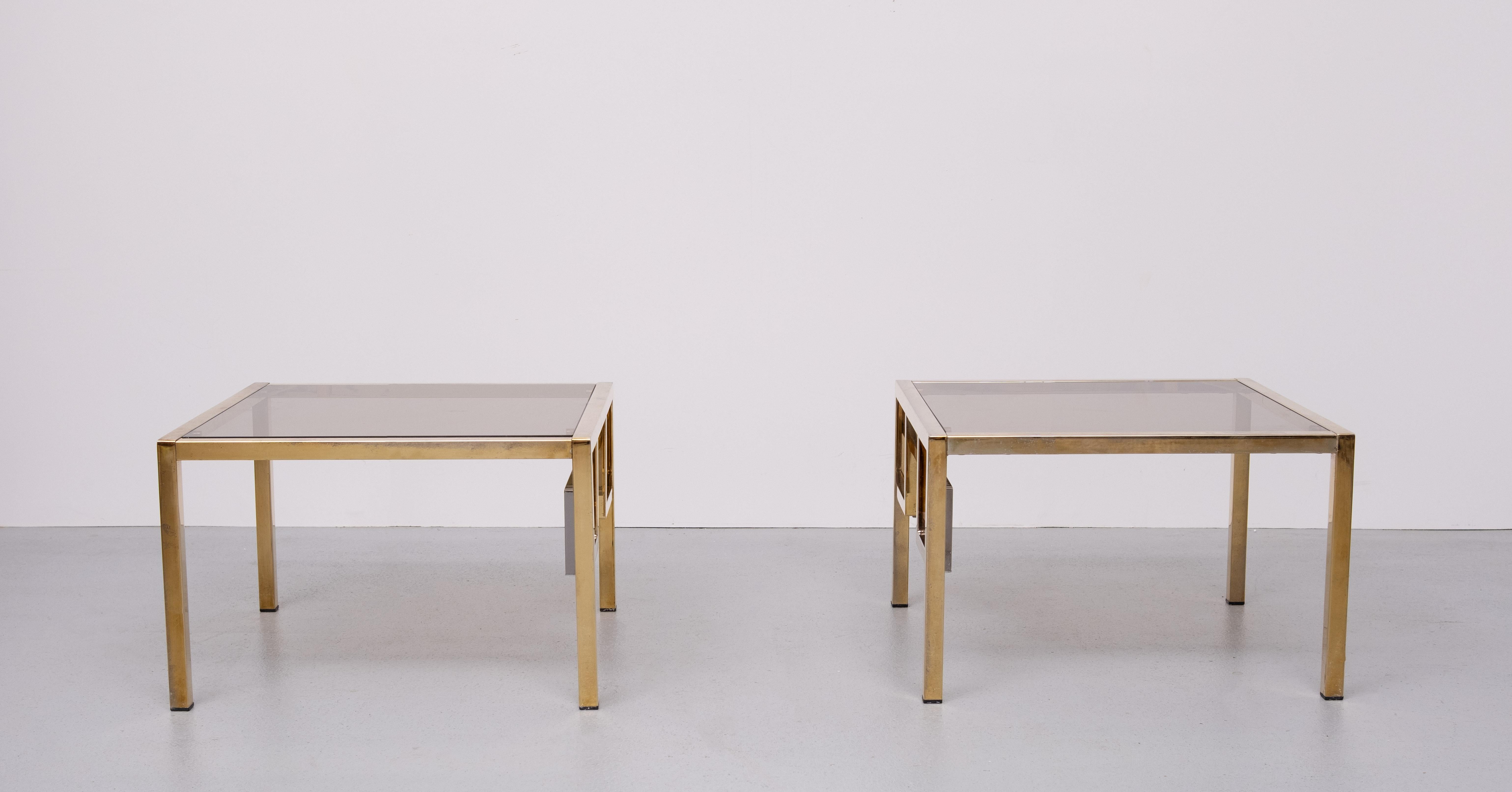 Paire de tables d'appoint carrées en laiton Belgo Chrome 1970 Belgique en vente 3