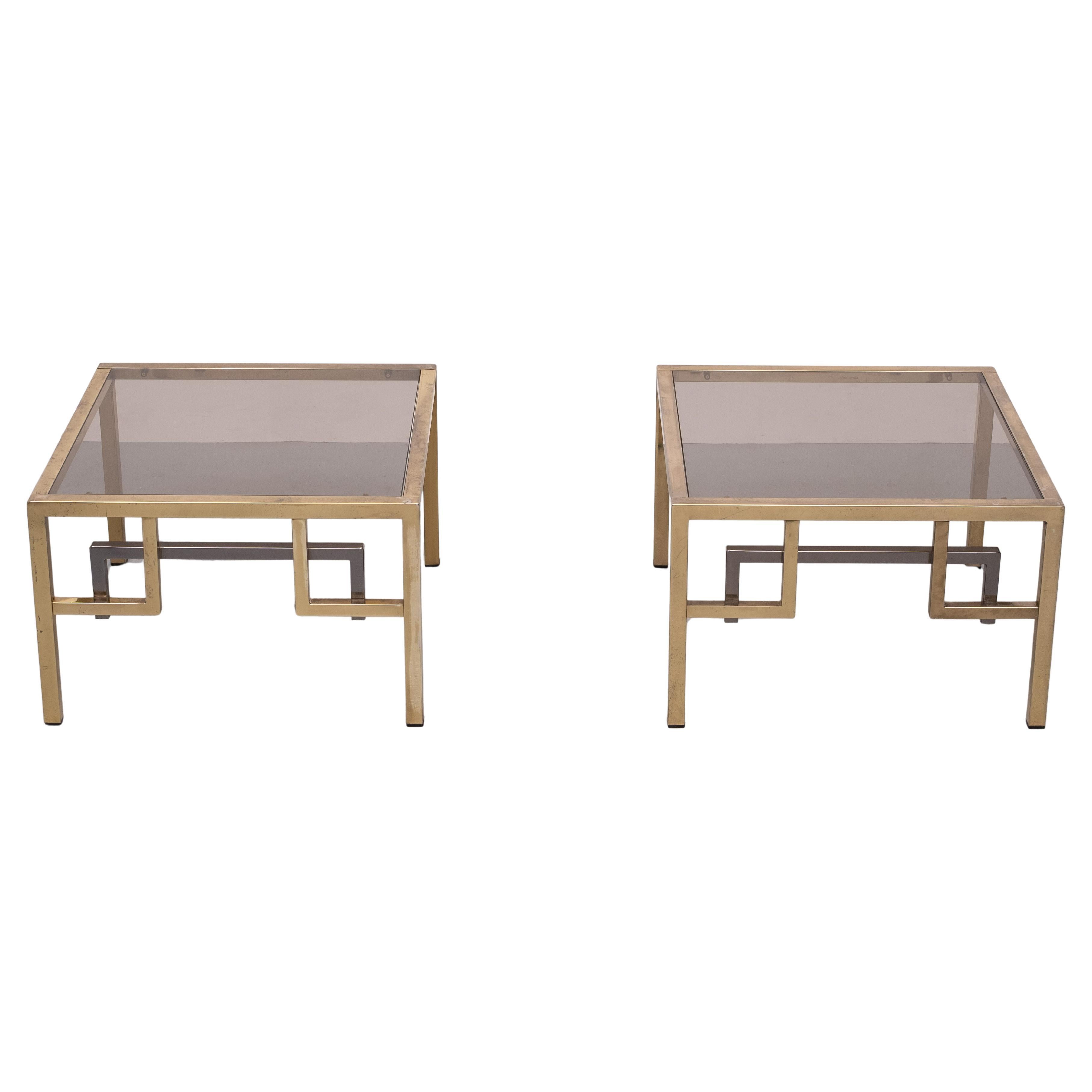Pair Brass square side tables Belgo Chrome 1970s Belgium For Sale