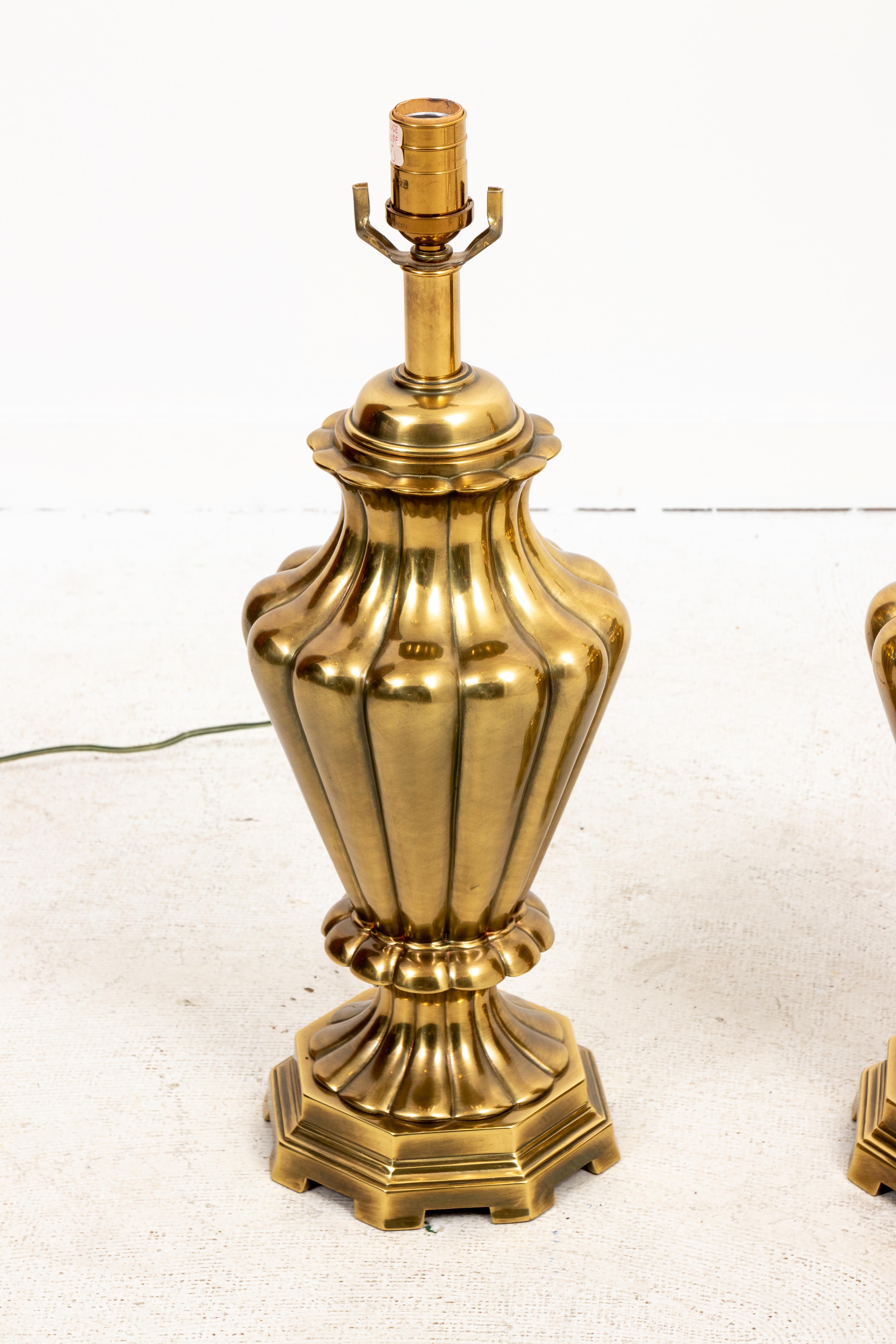 Hollywood Regency Pair Brass Table Lamps