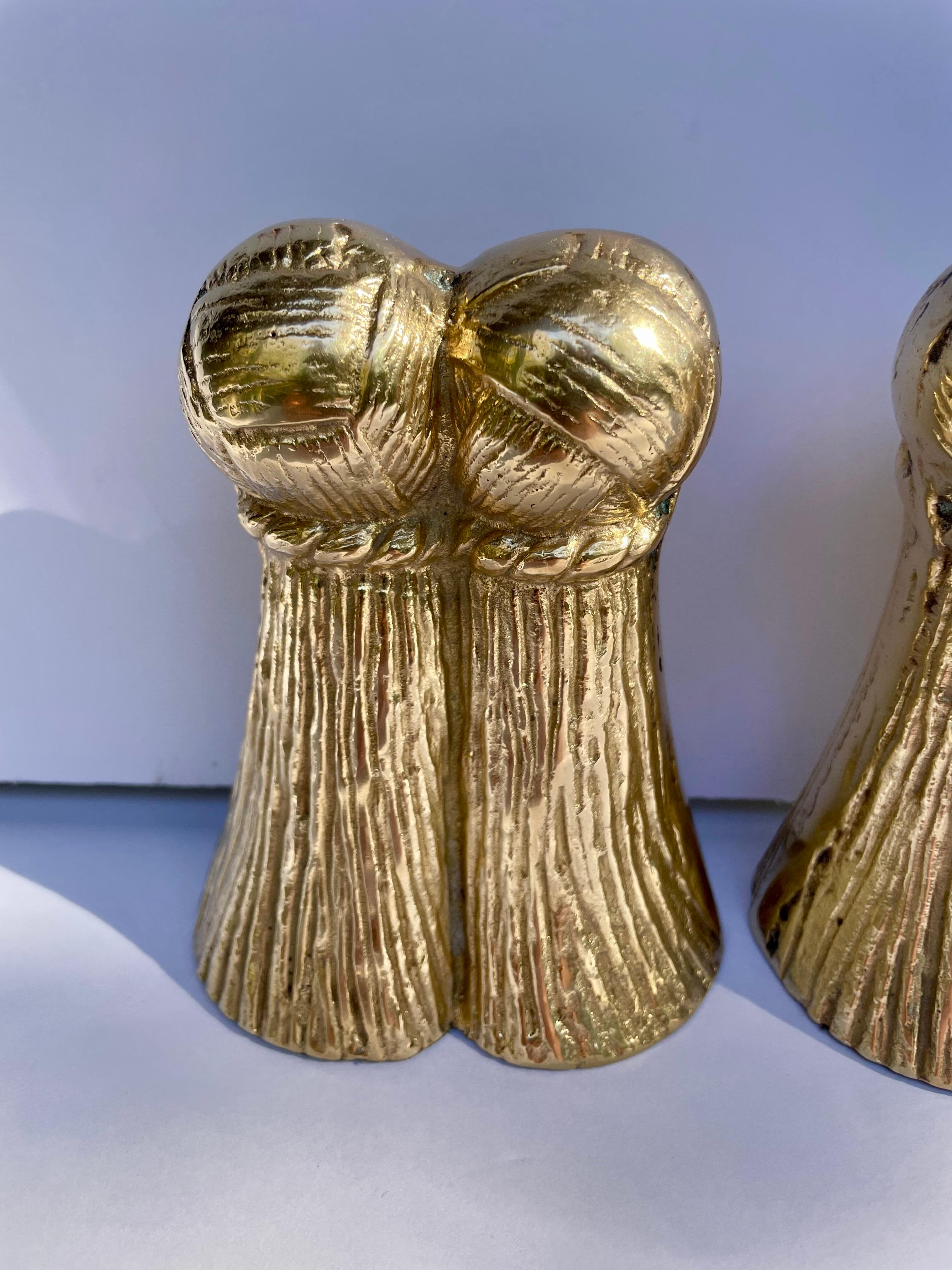 Hollywood Regency Pair Brass Tassel Bookends For Sale