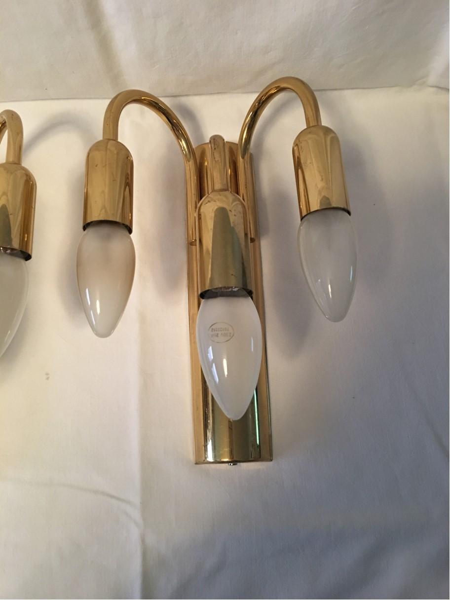 Mid-Century Modern Pair of Brass Three Arms Sputnik Sconces, 1960s, Germany For Sale