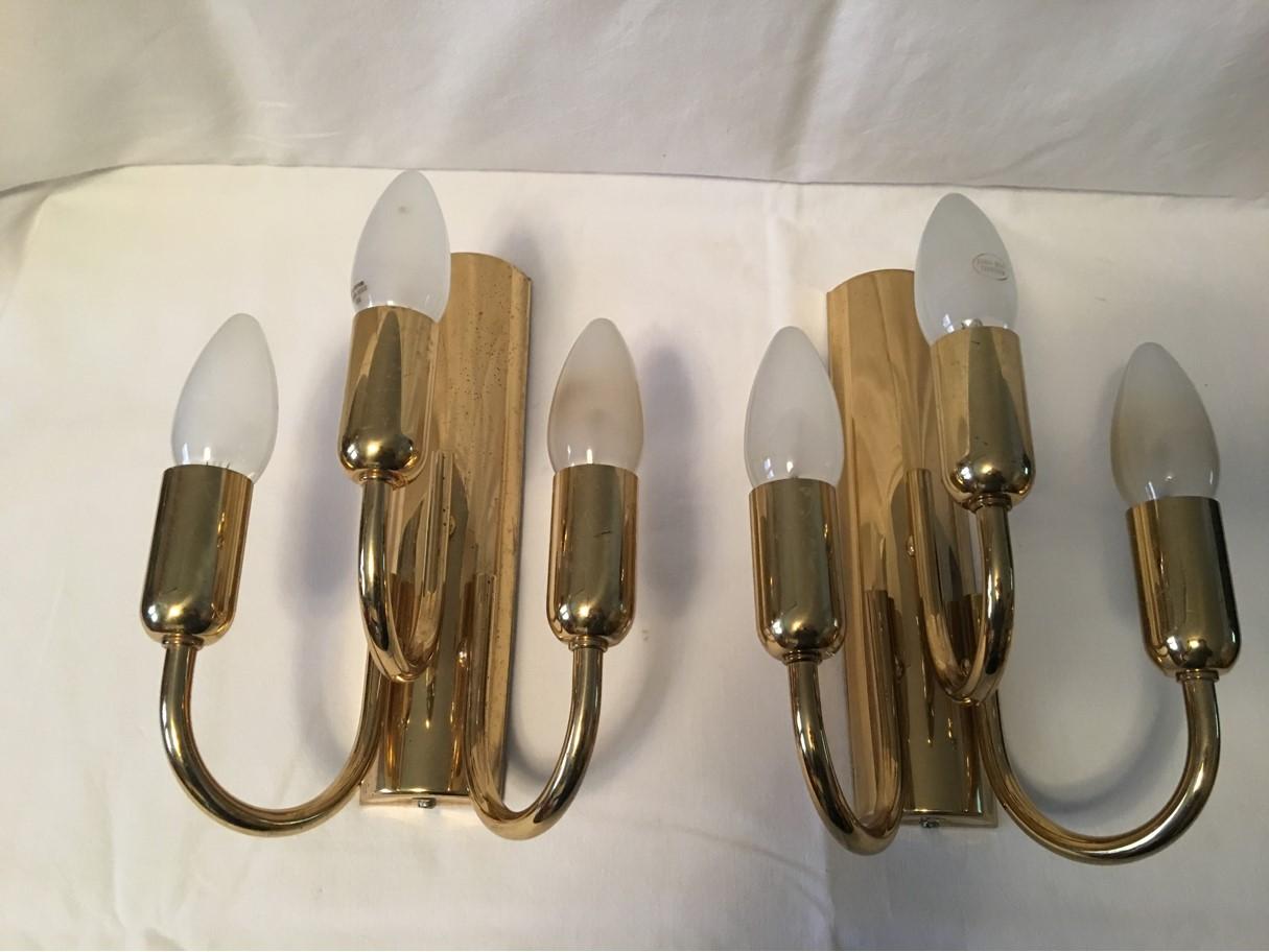 Pair of Brass Three Arms Sputnik Sconces, 1960s, Germany In Good Condition For Sale In Frisco, TX