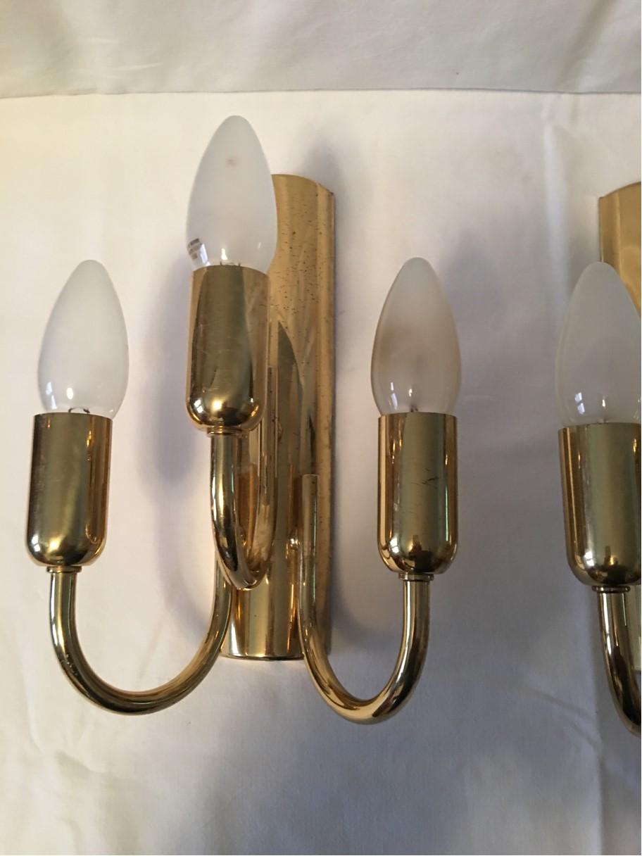 Mid-20th Century Pair of Brass Three Arms Sputnik Sconces, 1960s, Germany For Sale