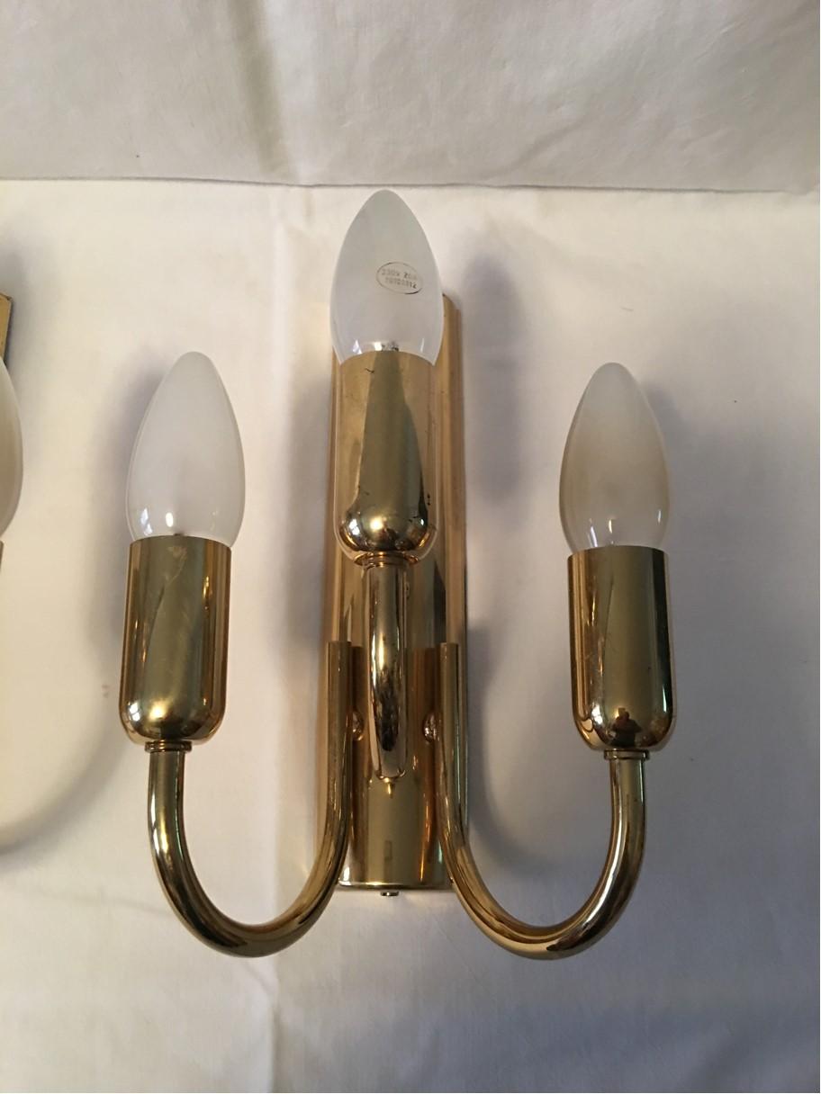 Pair of Brass Three Arms Sputnik Sconces, 1960s, Germany For Sale 1
