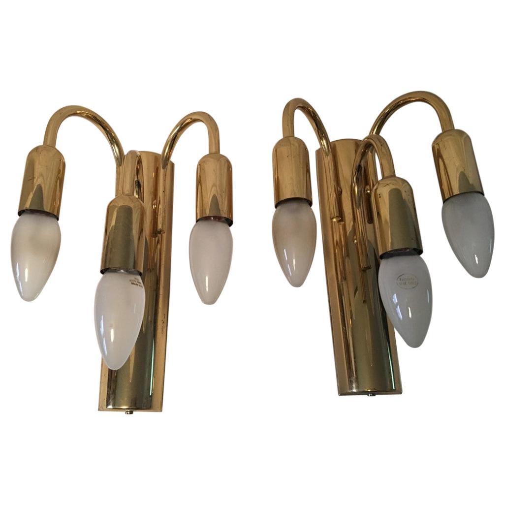 Pair of Brass Three Arms Sputnik Sconces, 1960s, Germany For Sale