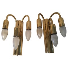 Pair of Brass Three Arms Sputnik Sconces, 1960s, Germany