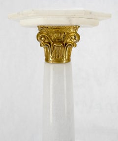 Pair Brass & Turned White Marble Bases Octagonal Tops Columns Pedestals MINT!