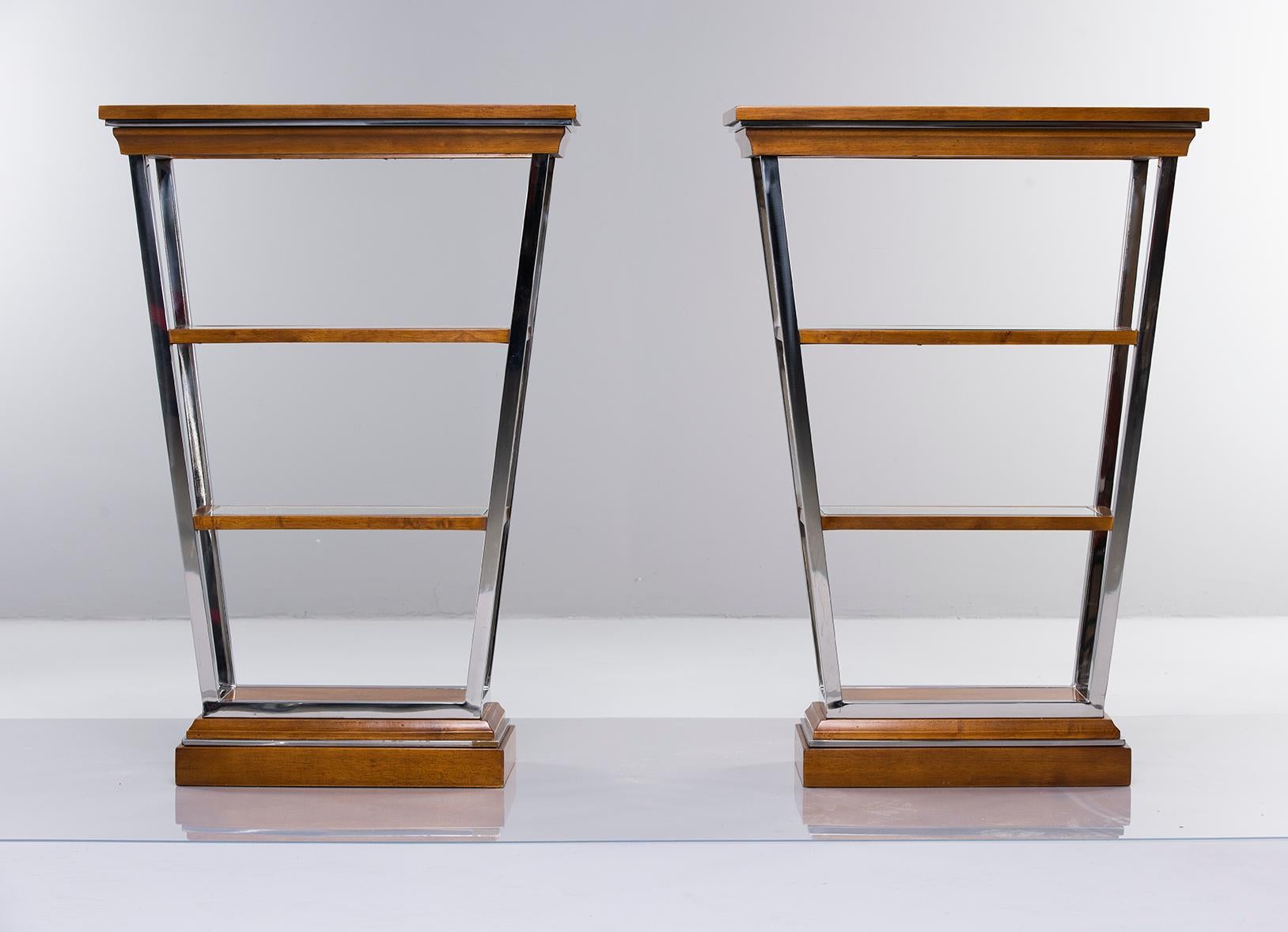 Mid-Century Modern Pair Brazilian Midcentury Teak and Chrome Four Shelf Étagères