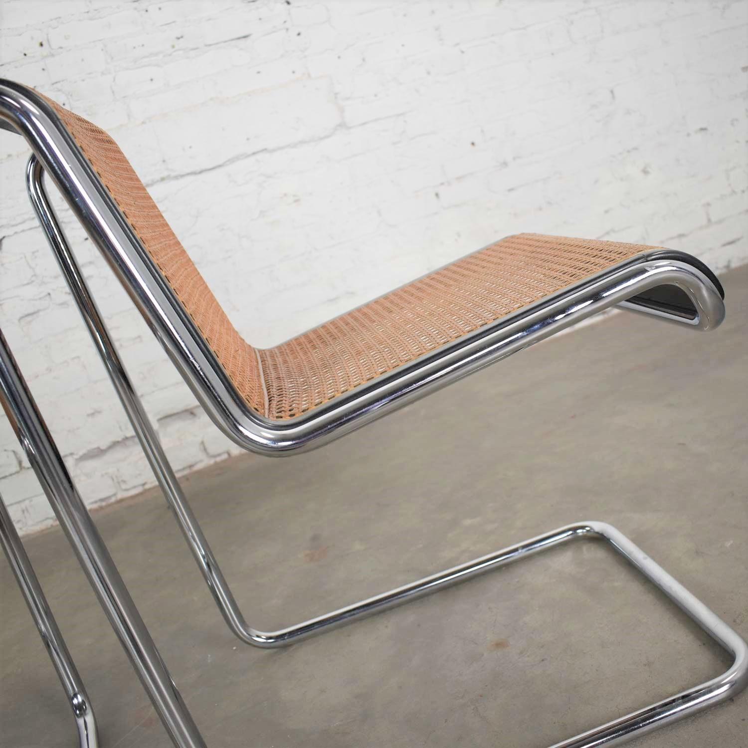 Thonet Bauhaus Style Reverse Cantilever Chairs in Chrome Black Cane by Umanoff 3
