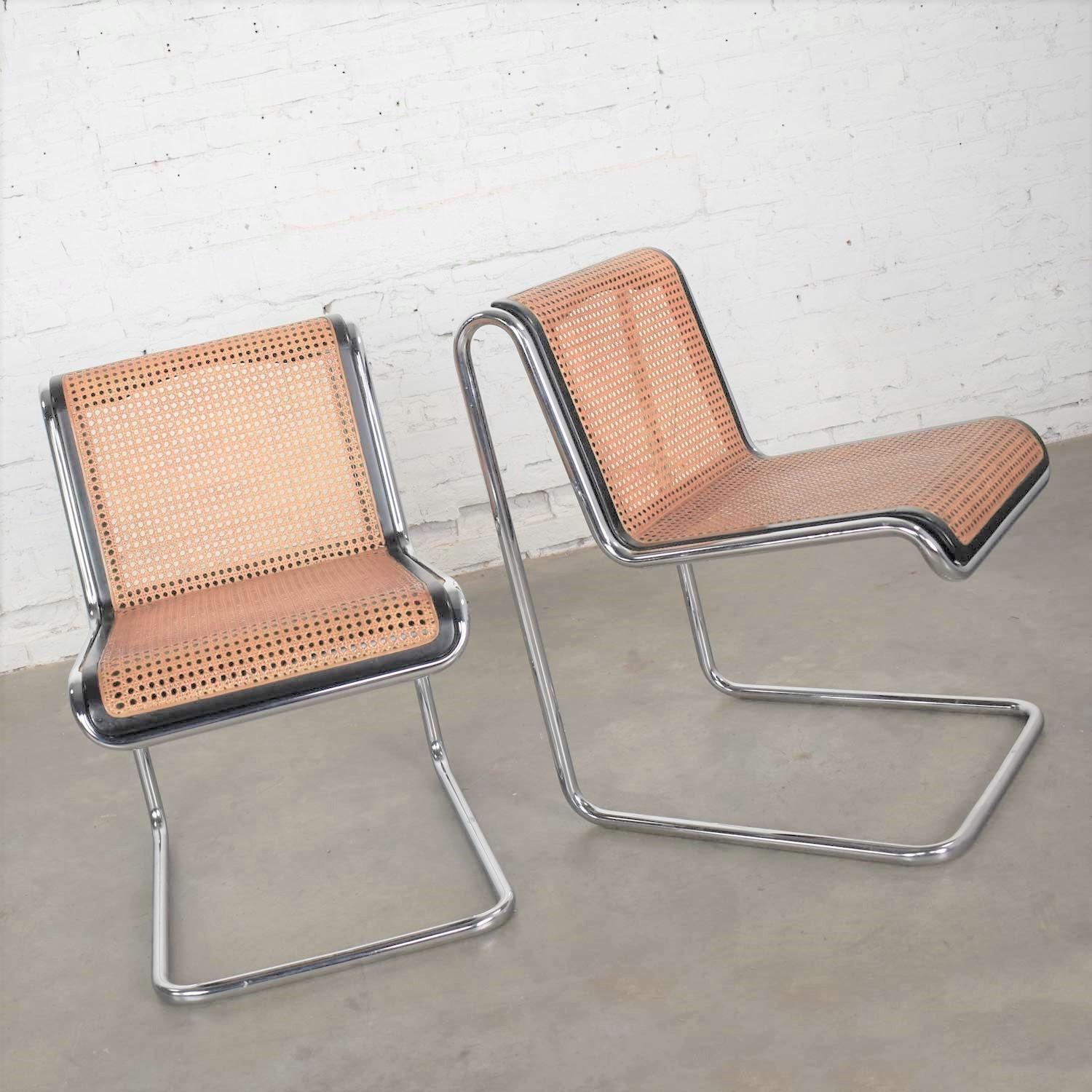 Thonet Bauhaus Style Reverse Cantilever Chairs in Chrome Black Cane by Umanoff 10