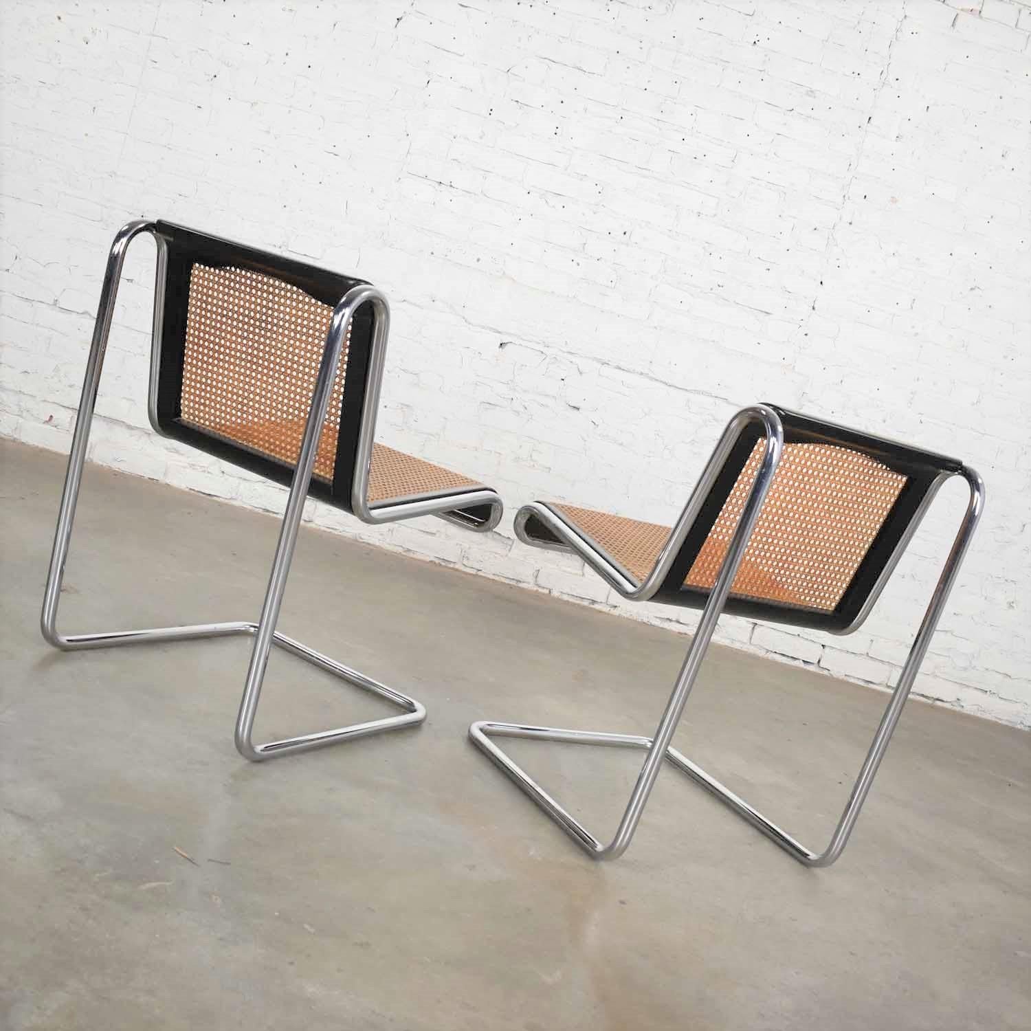 19th Century Thonet Bauhaus Style Reverse Cantilever Chairs in Chrome Black Cane by Umanoff