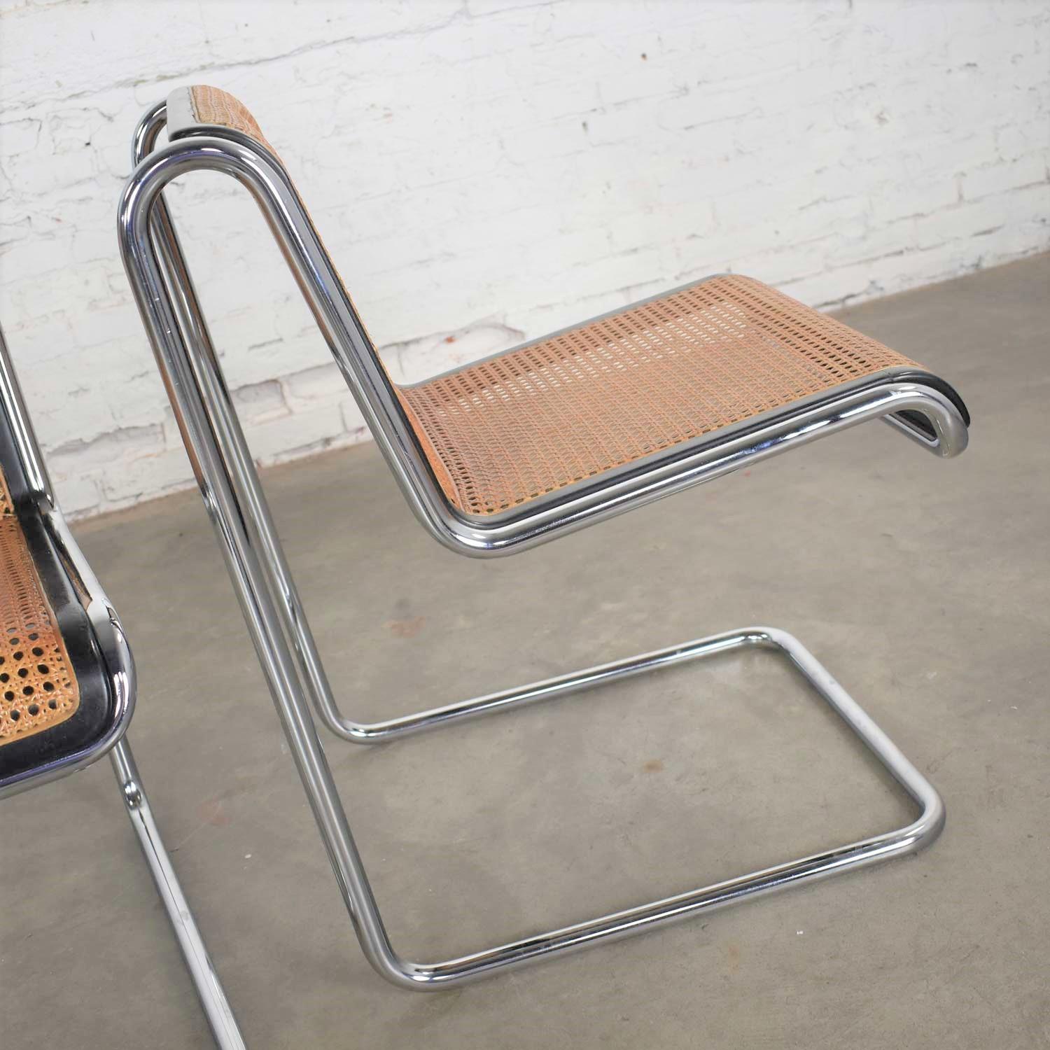 Thonet Bauhaus Style Reverse Cantilever Chairs in Chrome Black Cane by Umanoff 1
