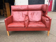 Pair Børge Mogensen Two-Seat Sofa's kupe 2292, original leather upholstery