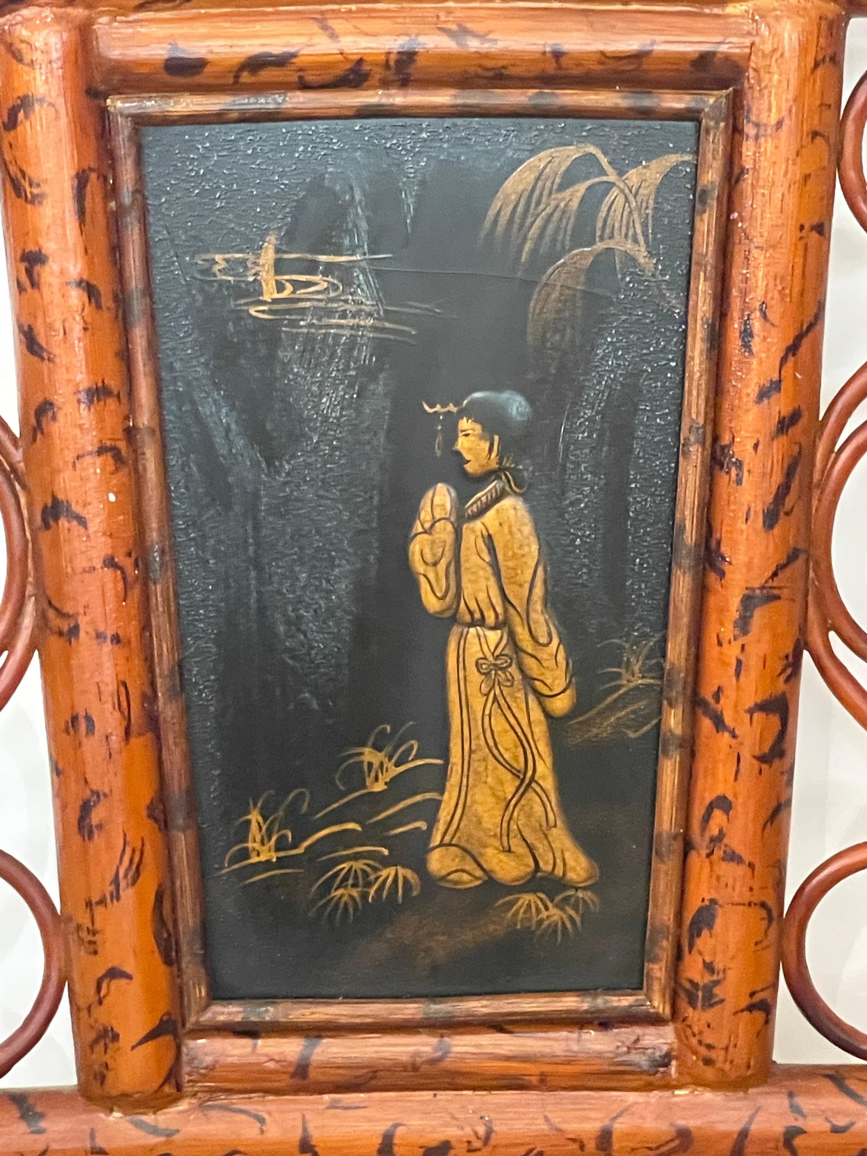 Pareja Brighton Estilo Pavillon  Sillas de caña y bambú quemado Principios del siglo XX Bambú en venta