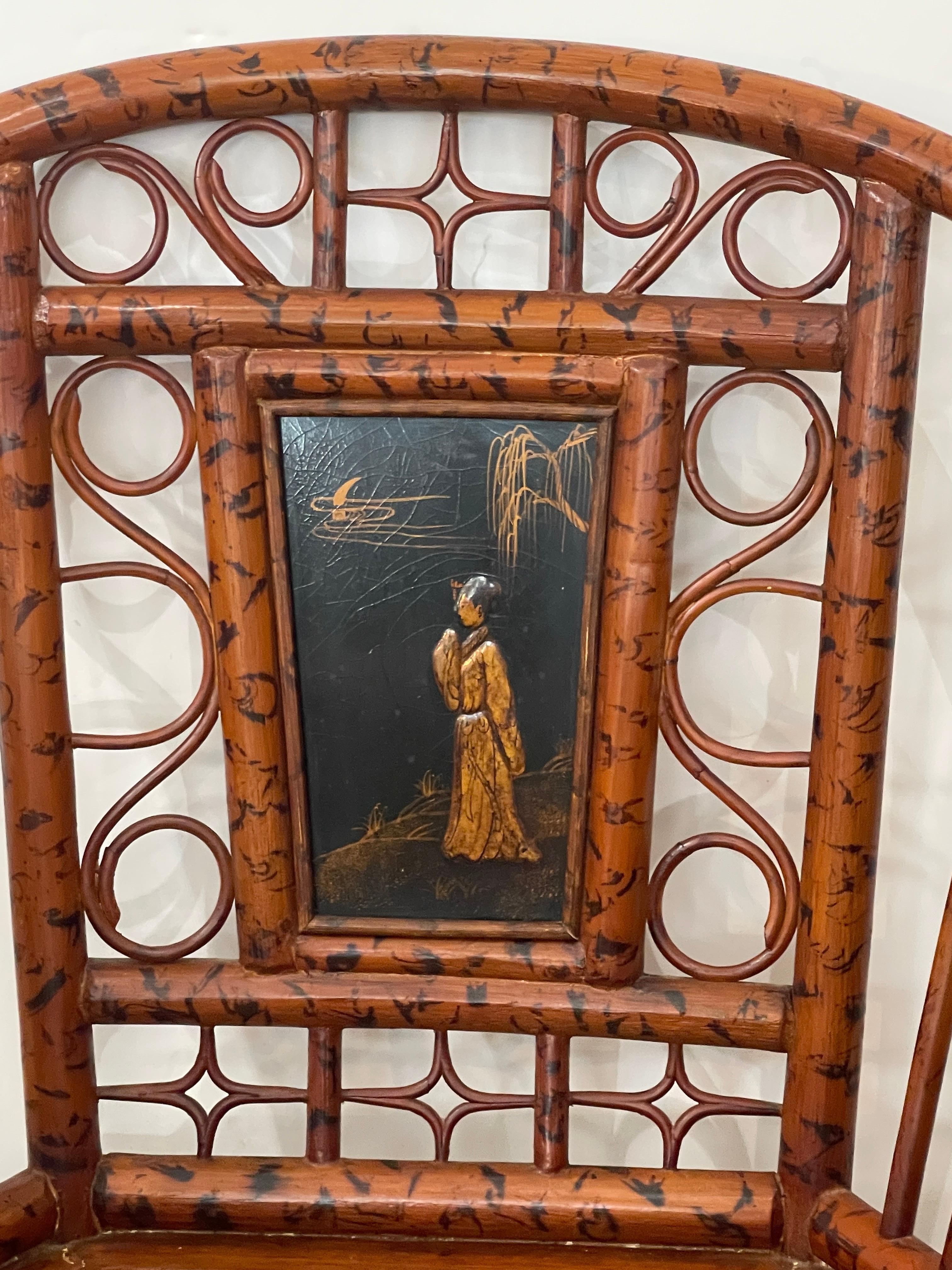 Pareja Brighton Estilo Pavillon  Sillas de caña y bambú quemado Principios del siglo XX en venta 1