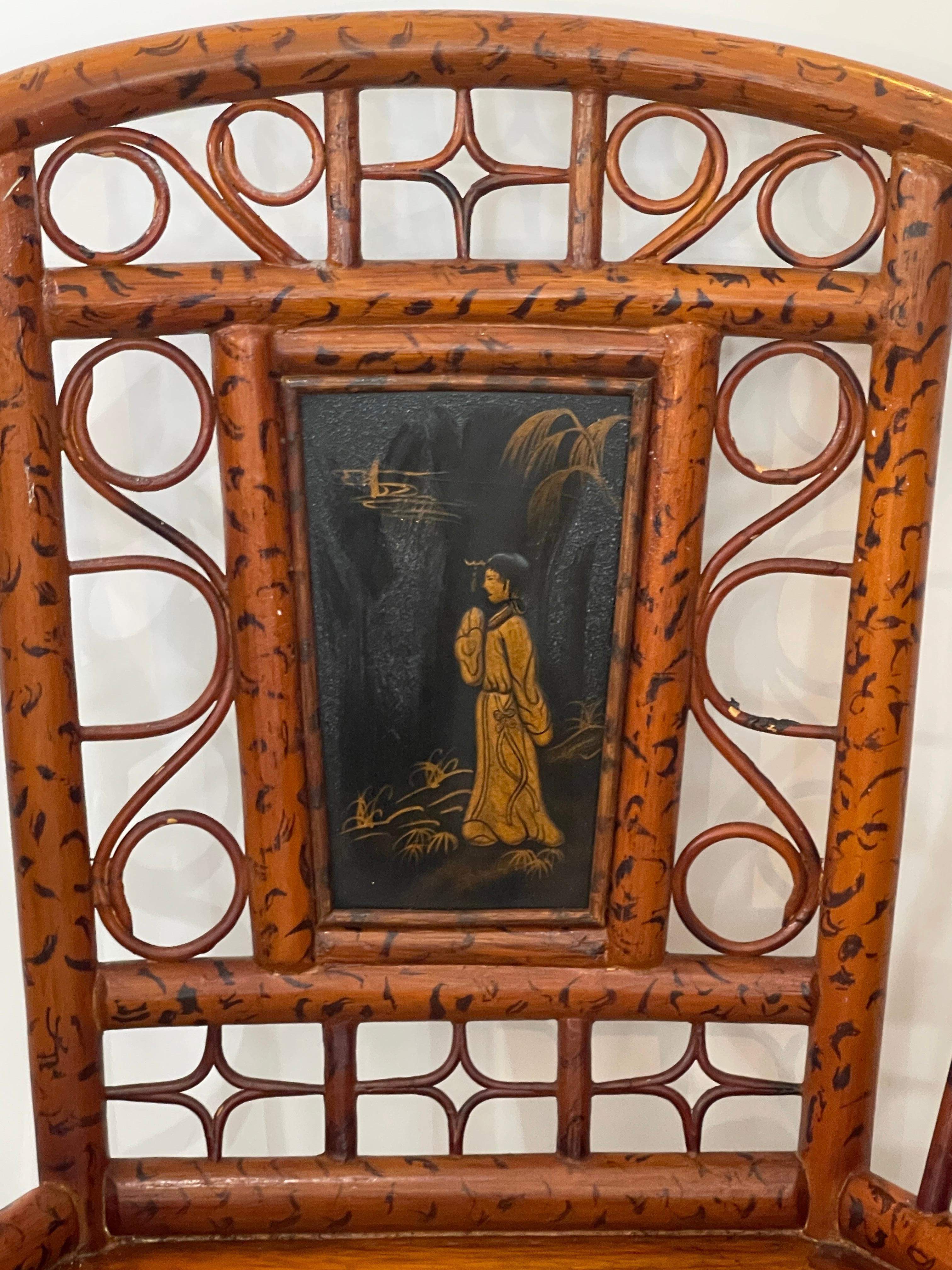 Pareja Brighton Estilo Pavillon  Sillas de caña y bambú quemado Principios del siglo XX en venta 2