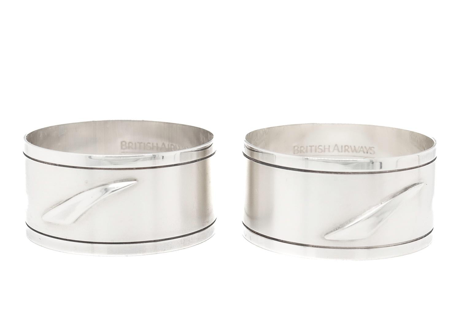 Pair British Airways Concorde Sterling Silver Napkin Rings in the Original Box For Sale 1