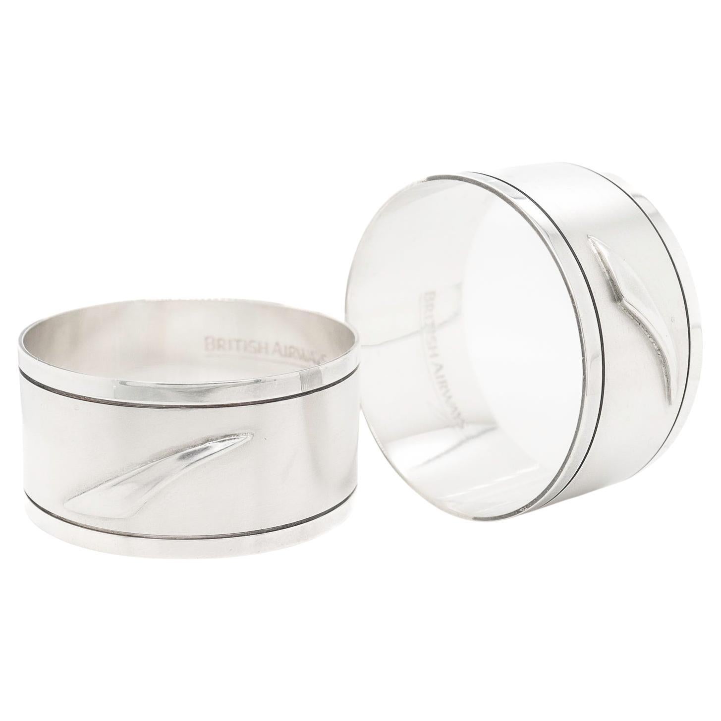 Pair British Airways Concorde Sterling Silver Napkin Rings in the Original Box For Sale
