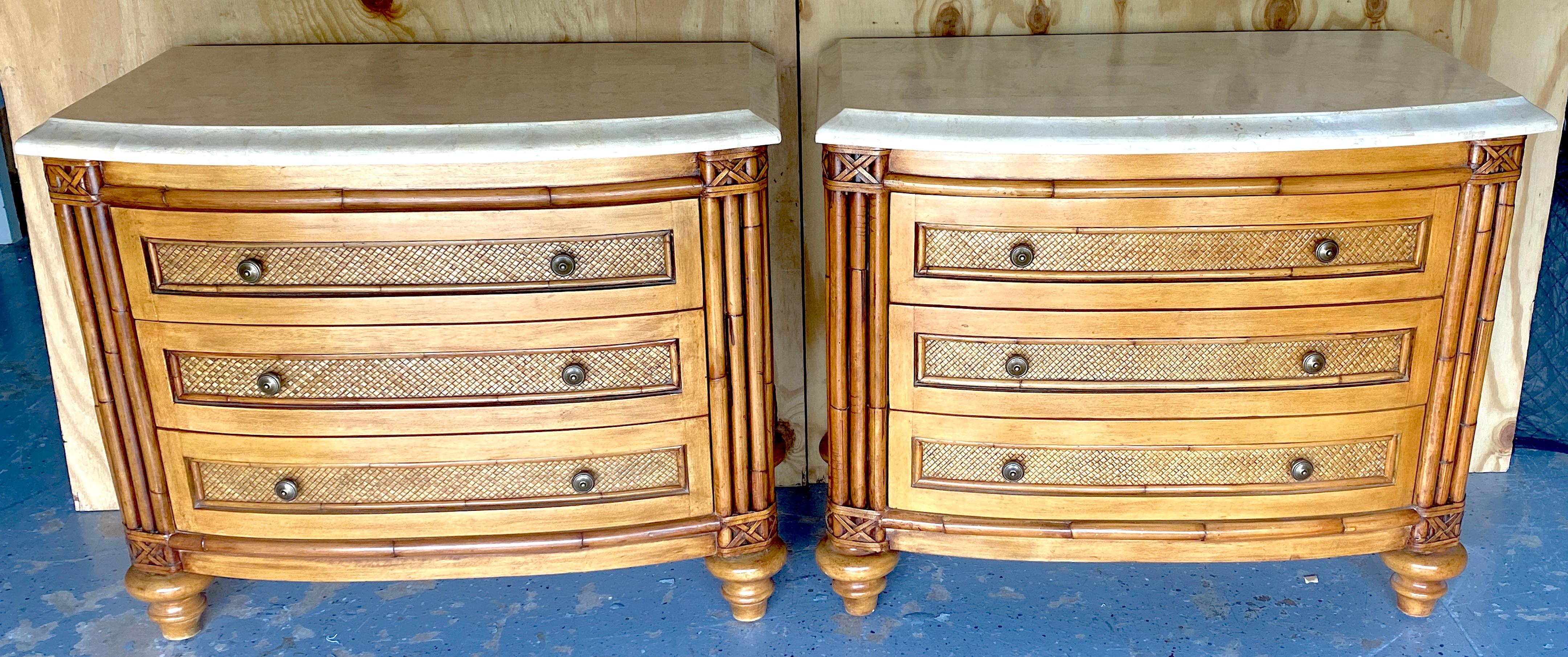 Pair British Colonial Style Bamboo, Rattan, Tessellated StoneChests/Nightstands  For Sale 5