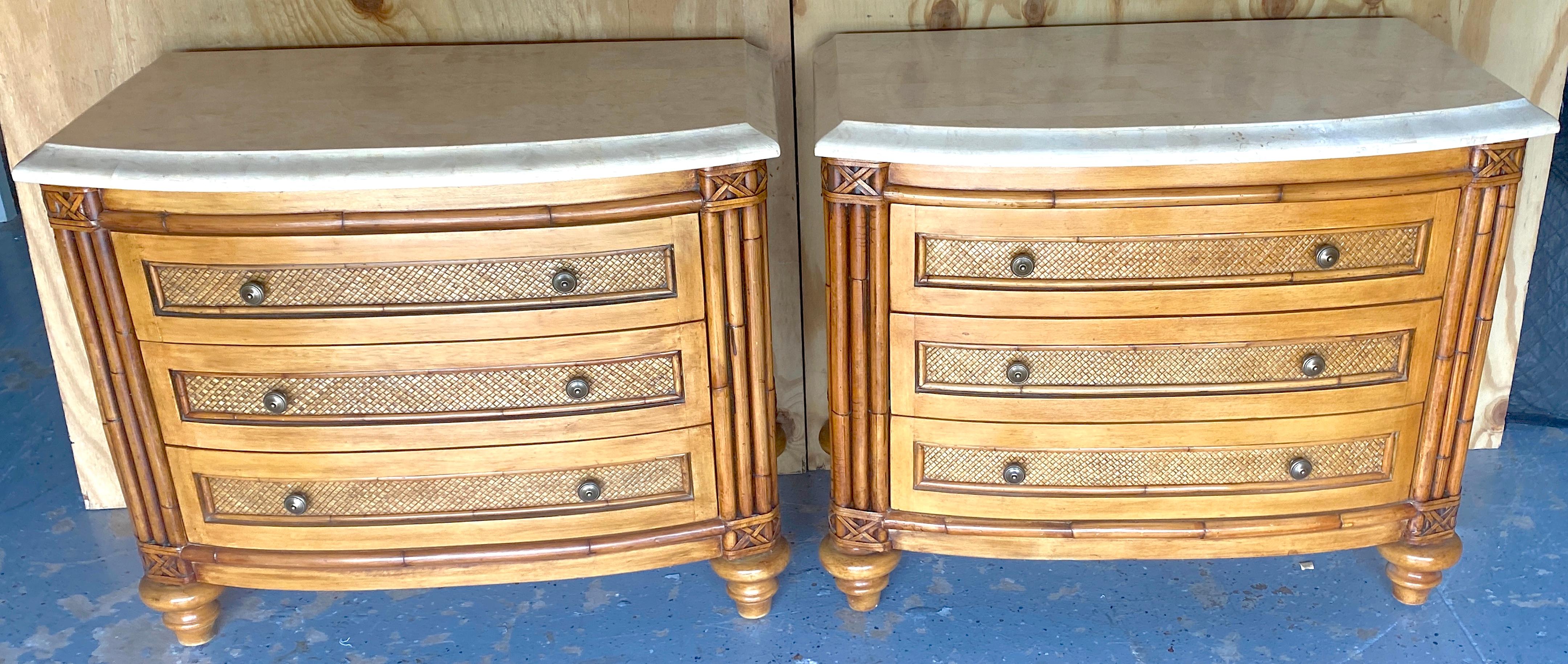 20th Century Pair British Colonial Style Bamboo, Rattan, Tessellated StoneChests/Nightstands  For Sale