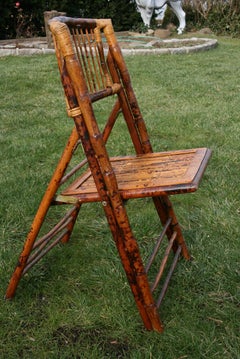 Pair of British Colonial Style Folding Bamboo Side Chairs