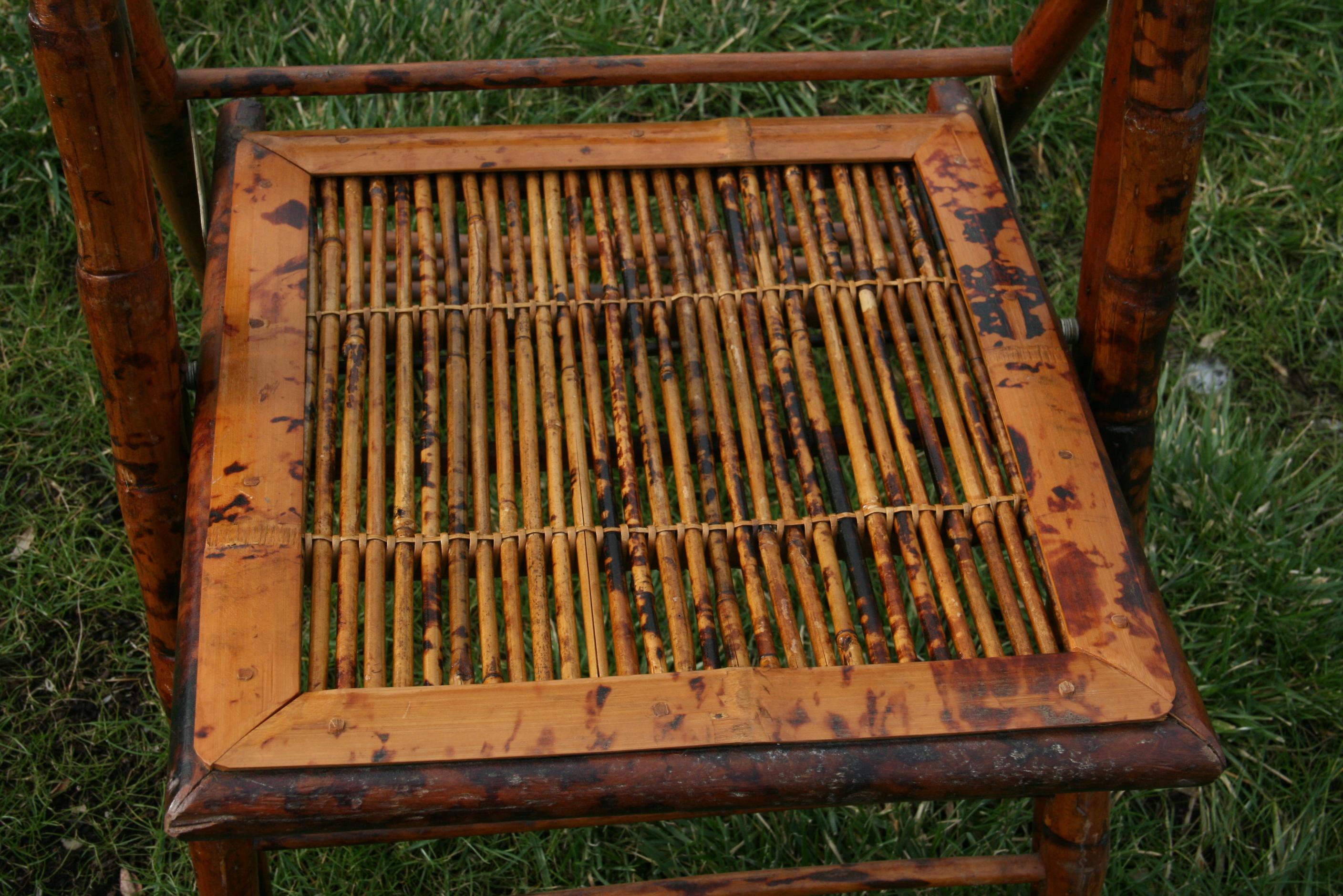 English Pair of British Colonial Style Folding Bamboo Side Chairs For Sale