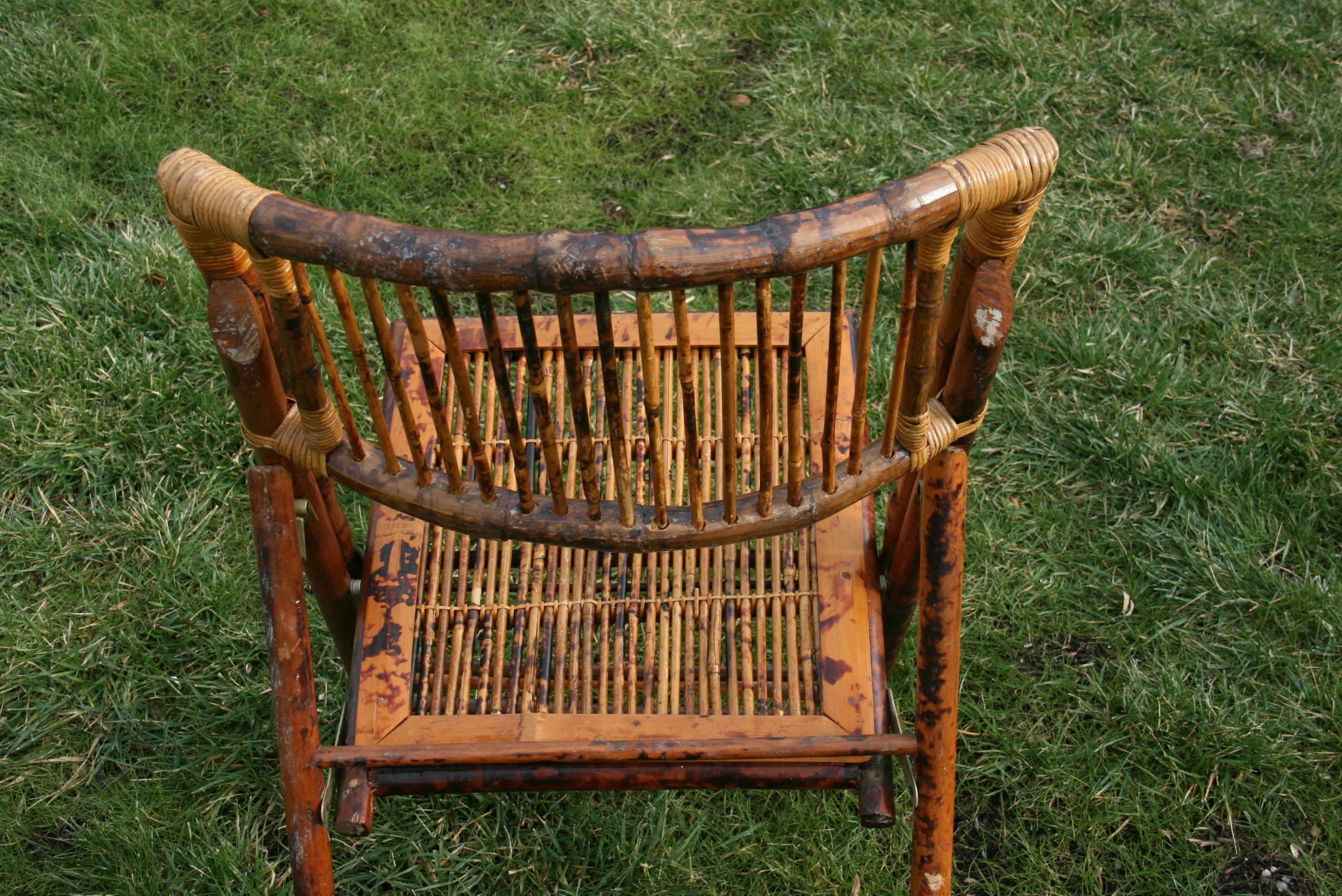 Pair of British Colonial Style Folding Bamboo Side Chairs In Good Condition For Sale In Douglas Manor, NY