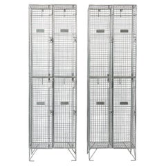 Used Pair British Industrial Metal Wire Mesh Locker Sets, Made in the UK
