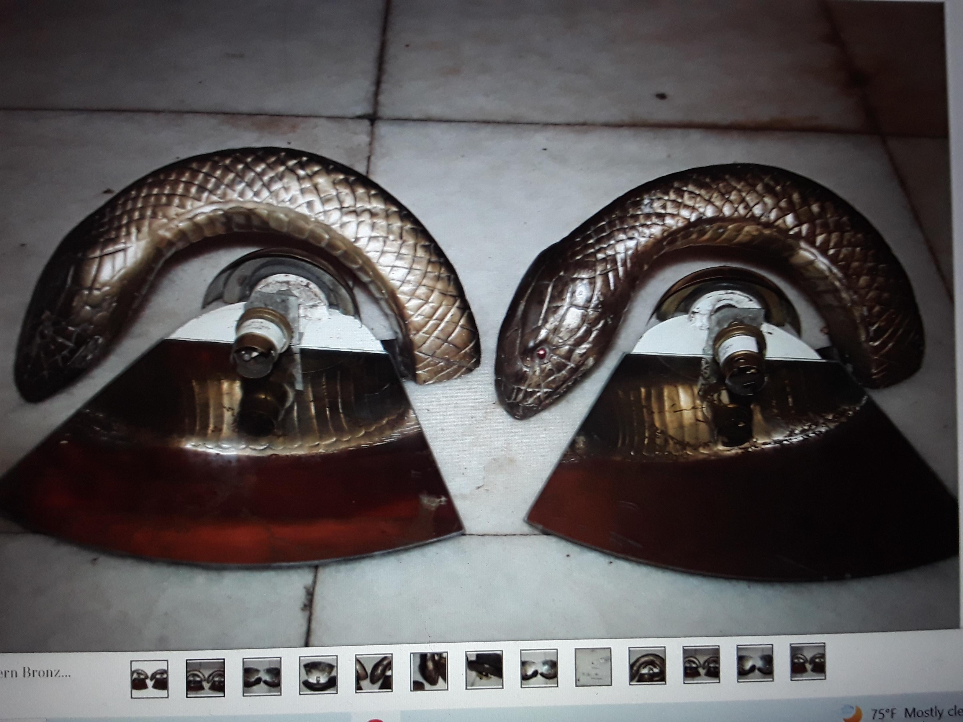 Pair British Mid Century Modern Bronze Python Wall Sconces by Wilson Laidlaw  For Sale 8