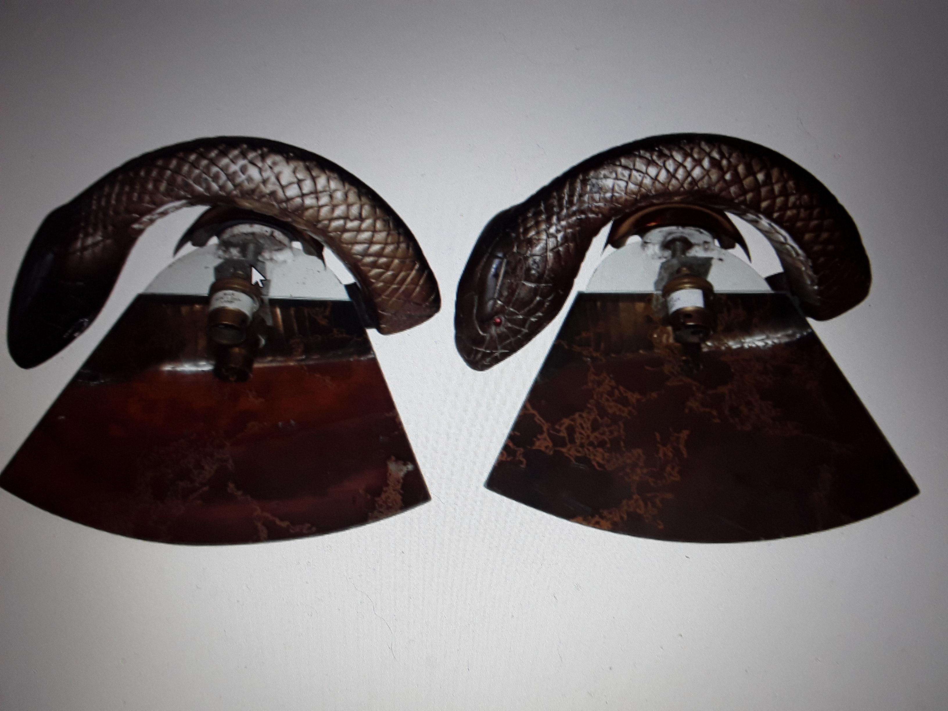 Pair British Mid Century Modern Bronze Python Wall Sconces by Wilson Laidlaw  For Sale 9