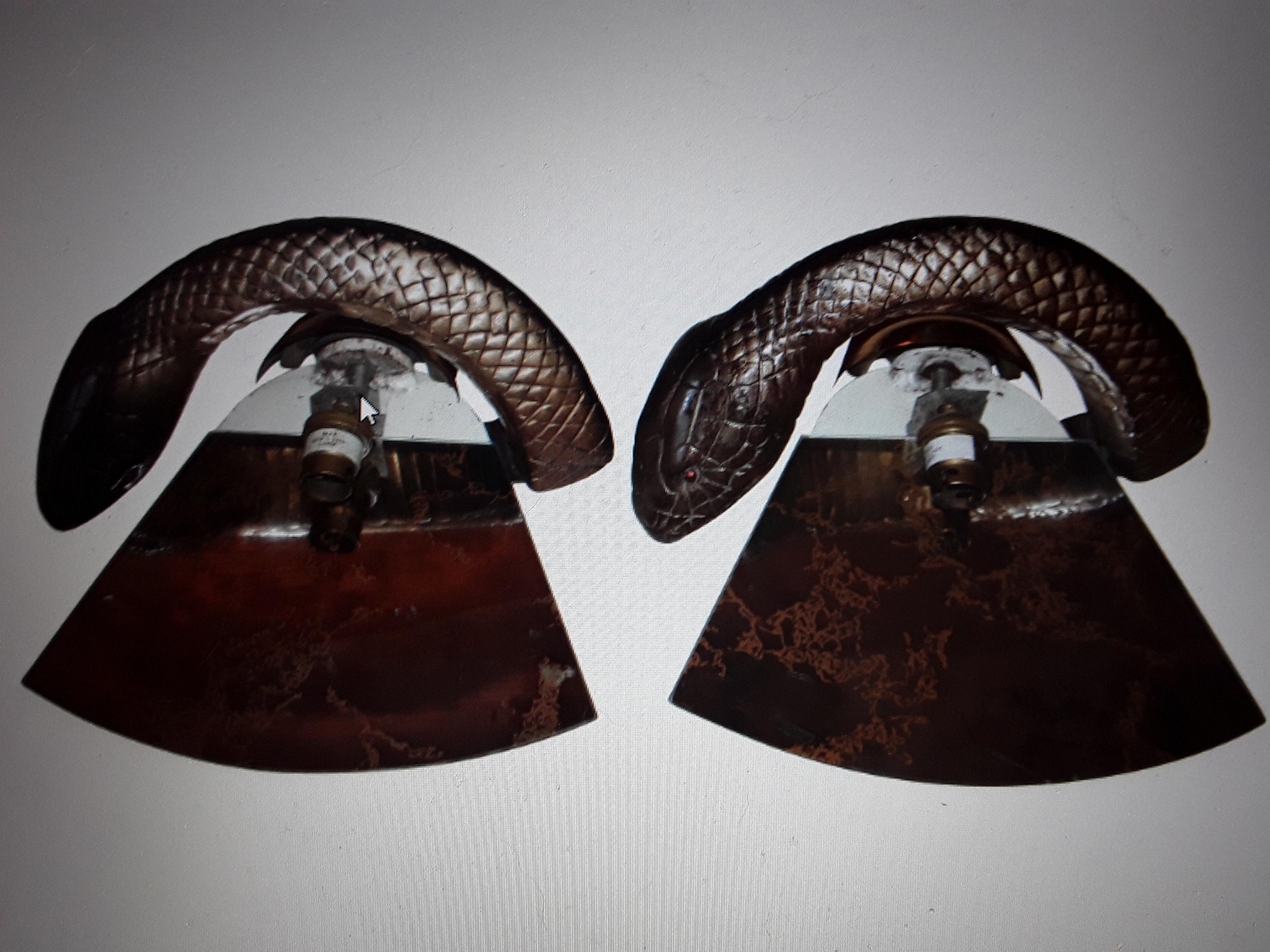 Pair British Mid Century Modern Bronze Python Wall Sconces by Wilson Laidlaw  For Sale 10