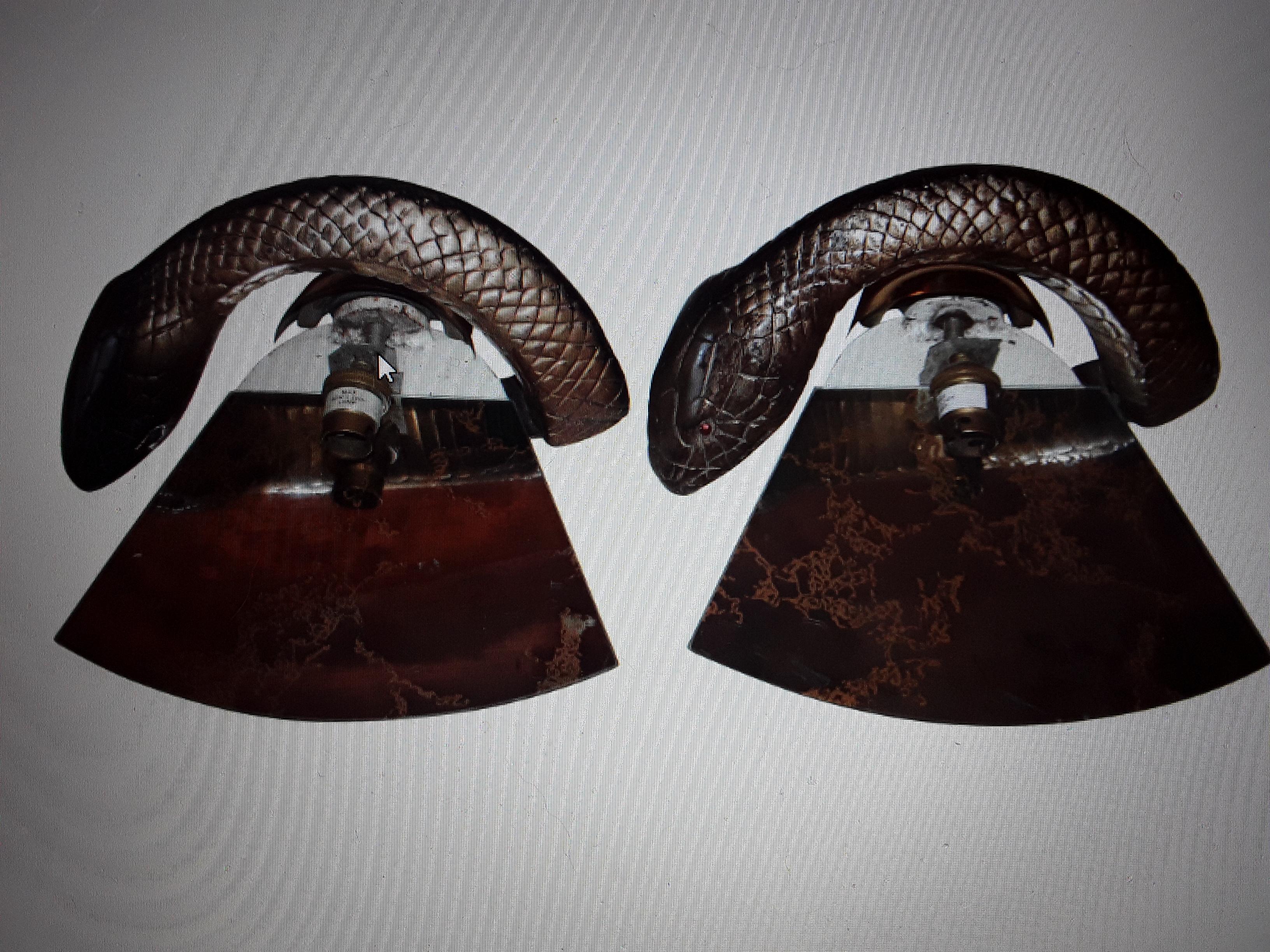 Pair British Mid Century Modern Bronze Python Wall Sconces by Wilson Laidlaw  For Sale 11