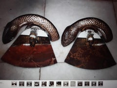 Pair British Mid Century Modern Bronze Python Wall Sconces by Wilson Laidlaw