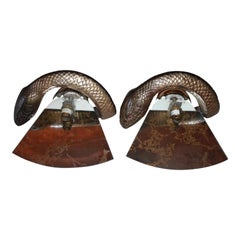 Pair British Mid Century Bronze Python Snakes Wall Sconces by Wilson Laidlaw