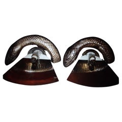 Vintage Pair British Mid Century Modern Bronze Python Wall Sconces by Wilson Laidlaw 