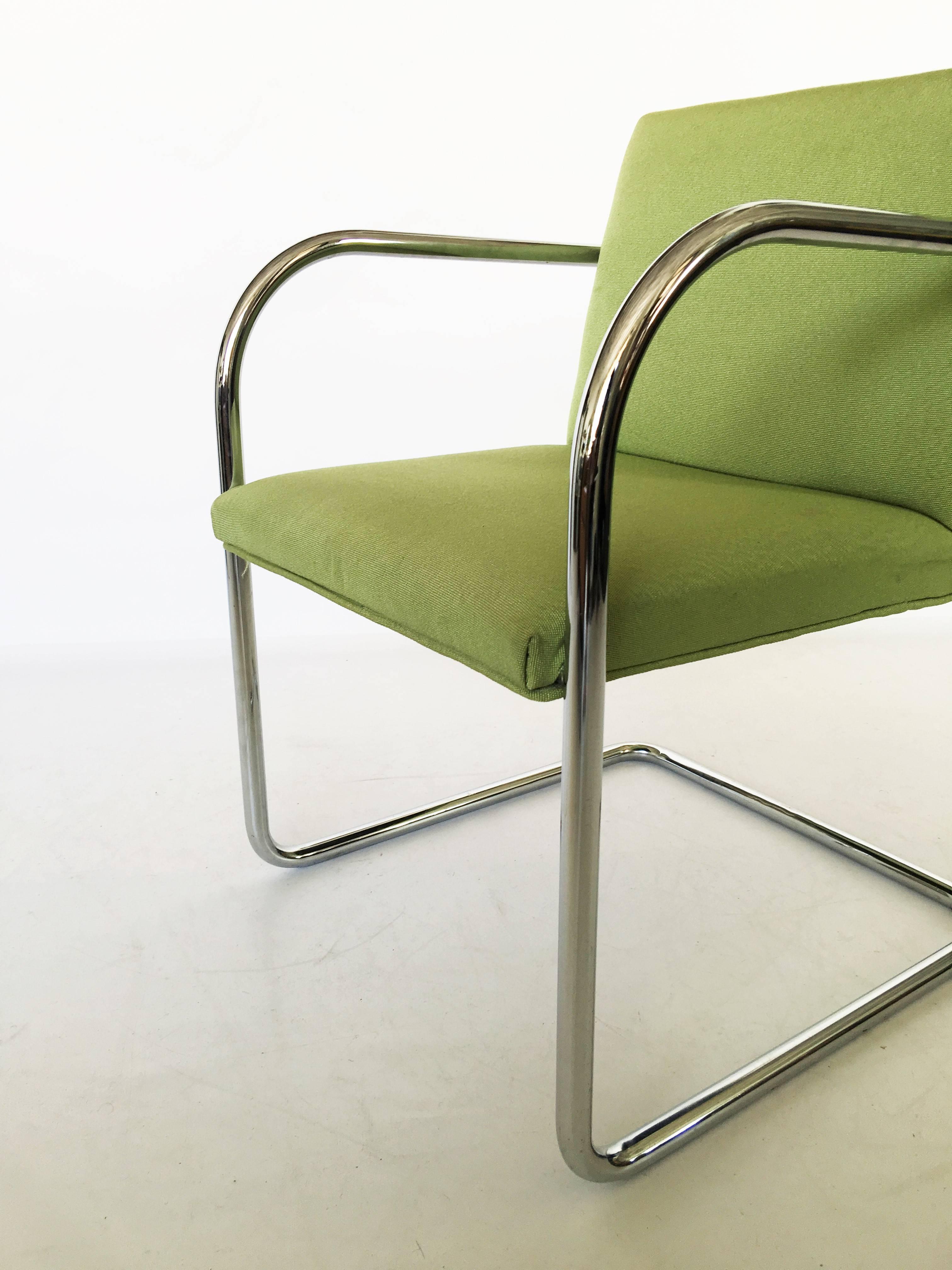 Pair of Brno Chairs in Green In Good Condition For Sale In Dallas, TX