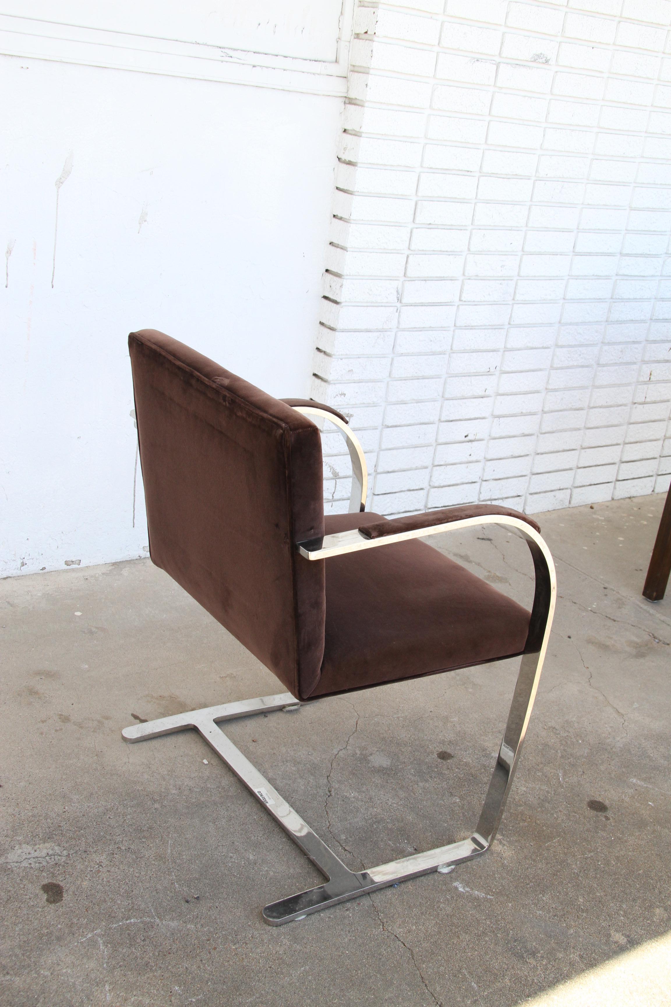 20th Century Pair BRNO Stainless Steel Flat Bar Arm Chairs For Sale