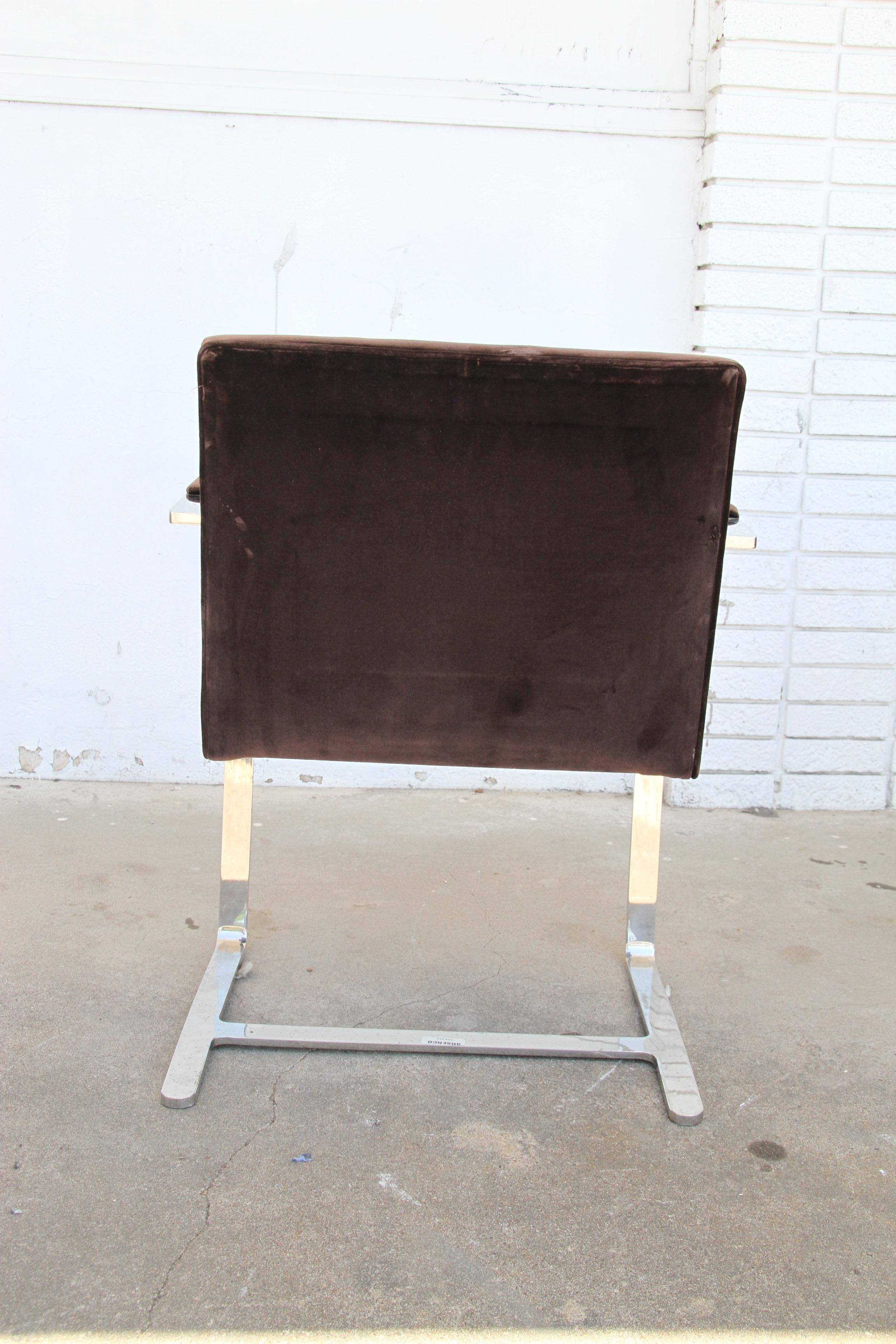 Pair BRNO Stainless Steel Flat Bar Arm Chairs For Sale 1