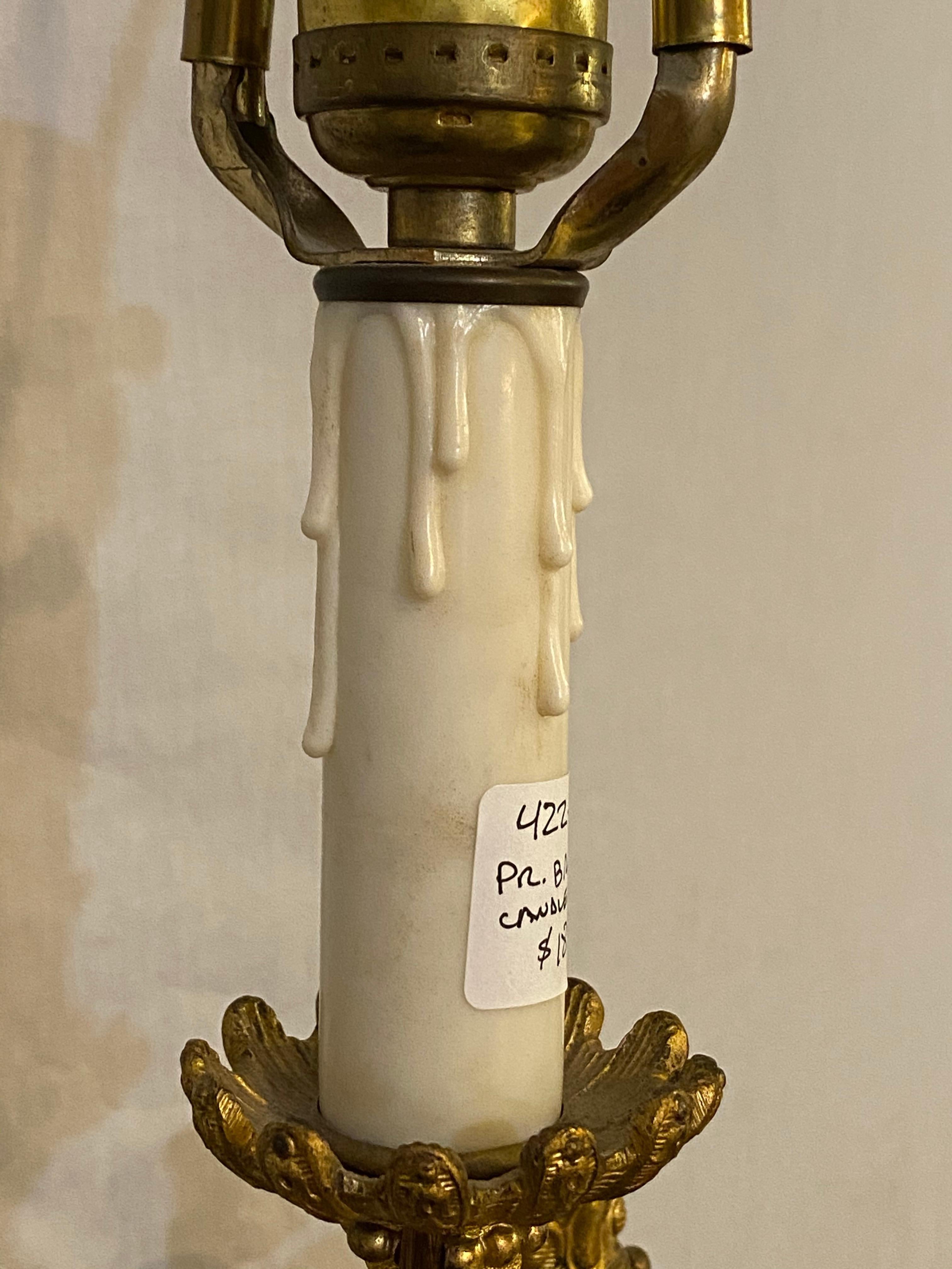 Pair of Bronze 1920s Electrified Candelabra Lamps, Full Figure Fluted Cherubs 10