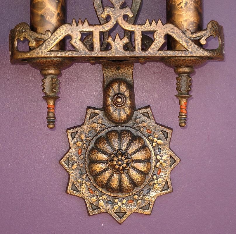 Spanish Colonial 8 Bronze 1920s Spanish Revival Sconces priced per pair For Sale