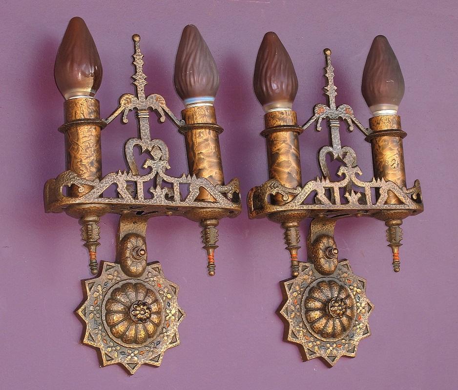 American 8 Bronze 1920s Spanish Revival Sconces priced per pair For Sale