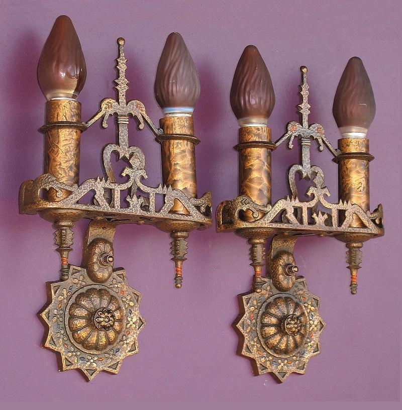 8 Bronze 1920s Spanish Revival Sconces priced per pair In Good Condition For Sale In Prescott, US