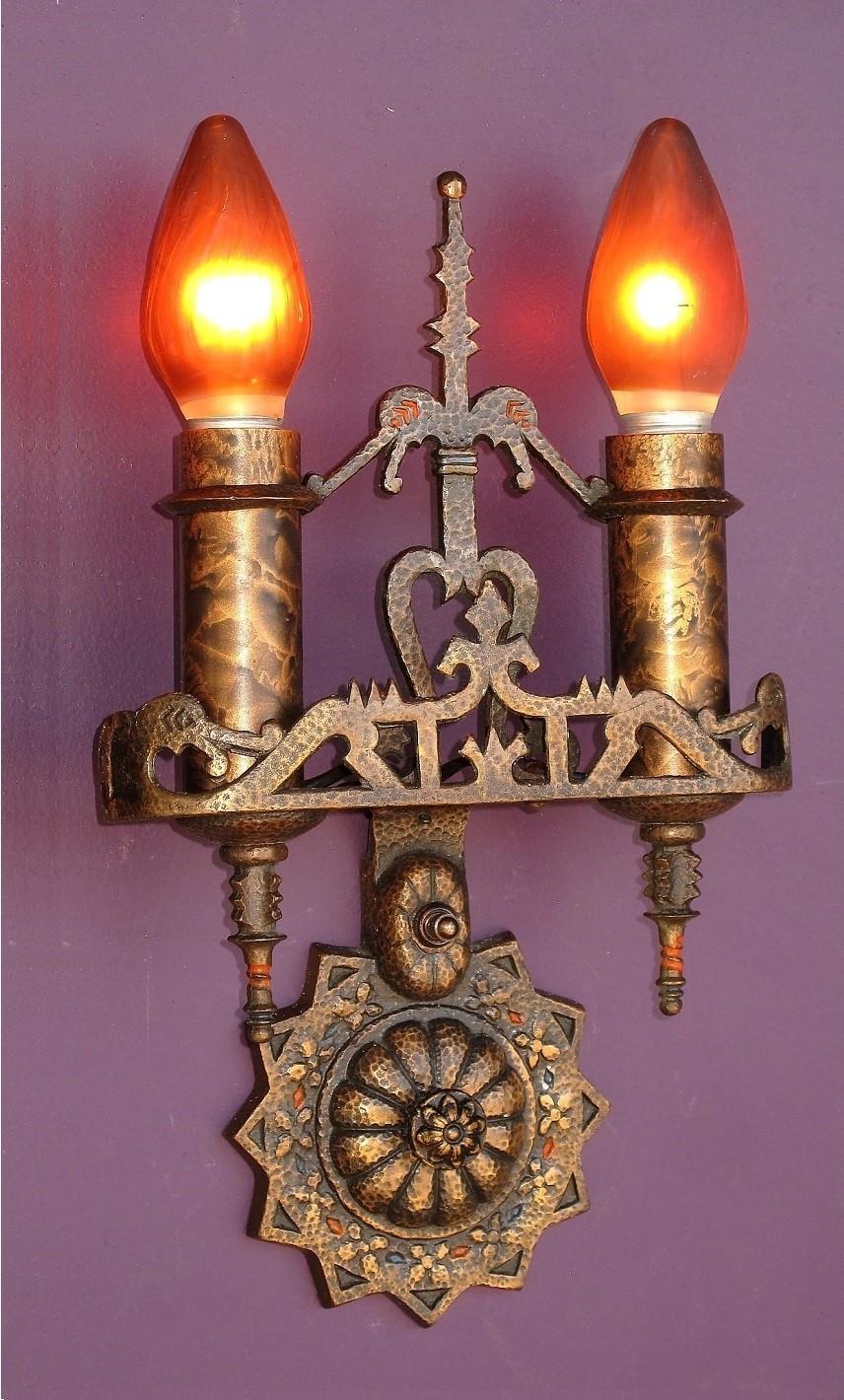 Early 20th Century 8 Bronze 1920s Spanish Revival Sconces priced per pair For Sale