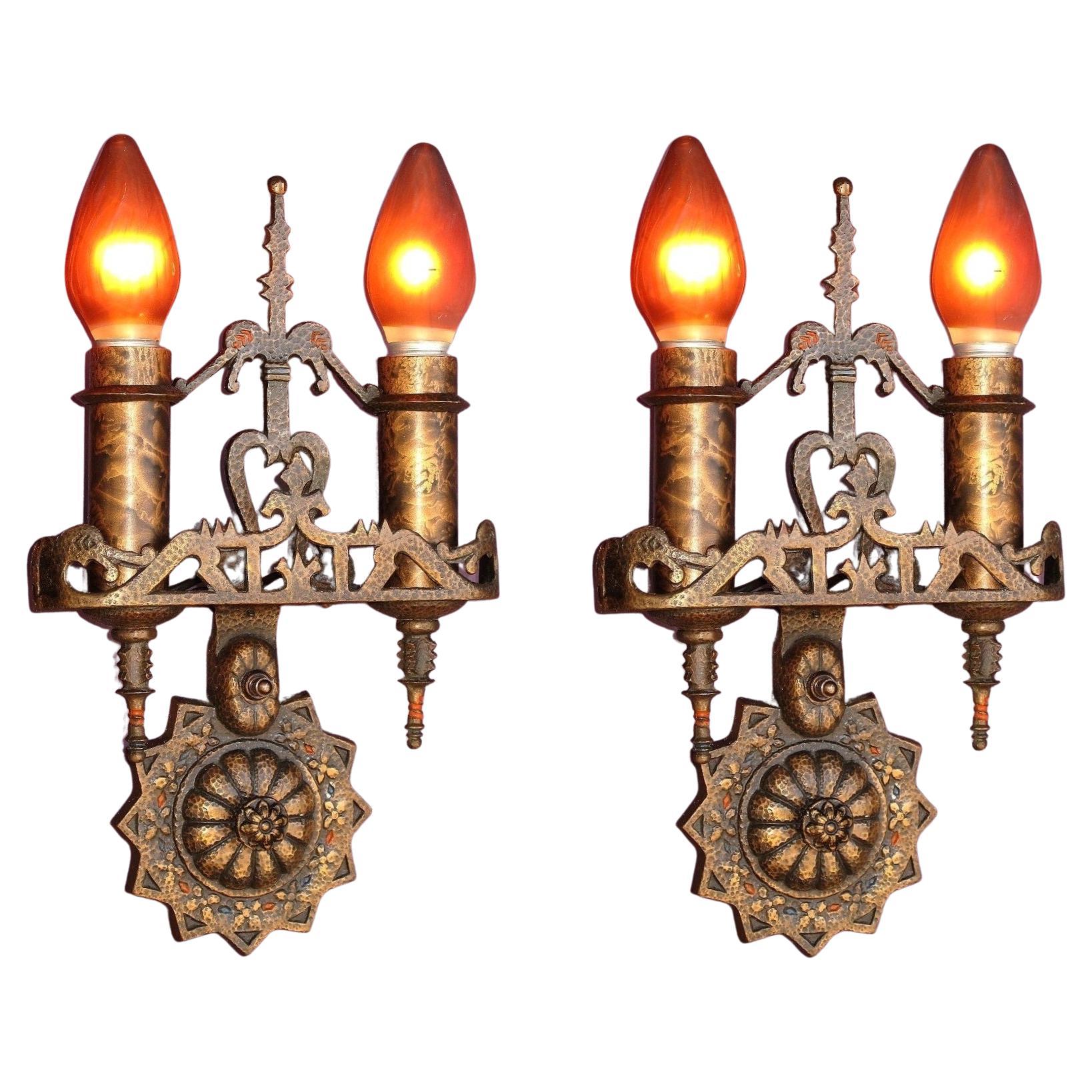 10 Bronze 1920s Spanish Revival Sconces priced per pair