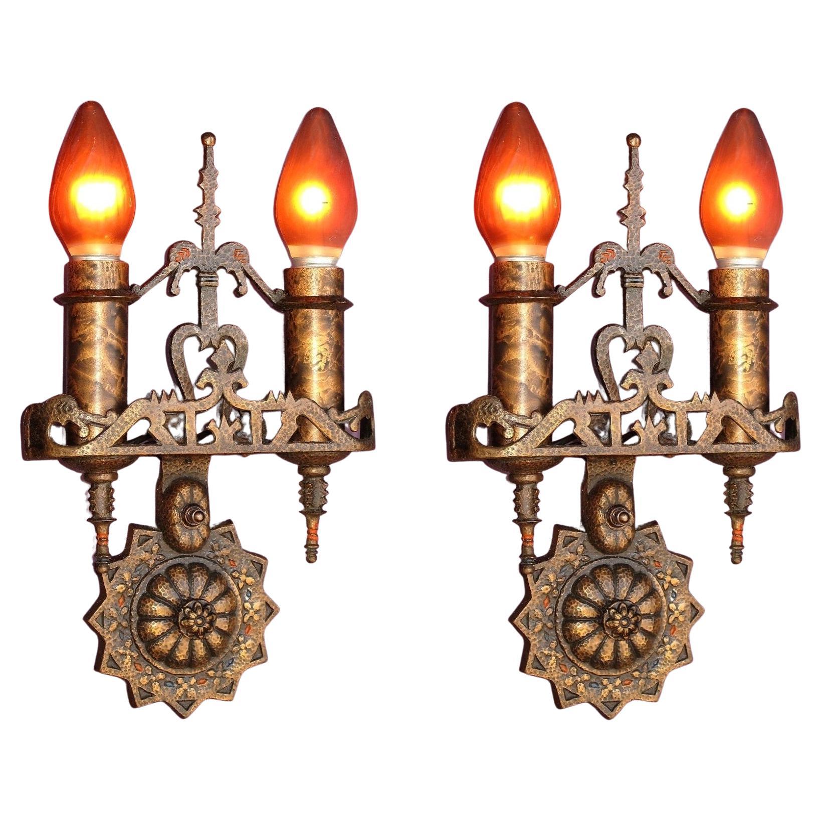 8 Bronze 1920s Spanish Revival Sconces priced per pair