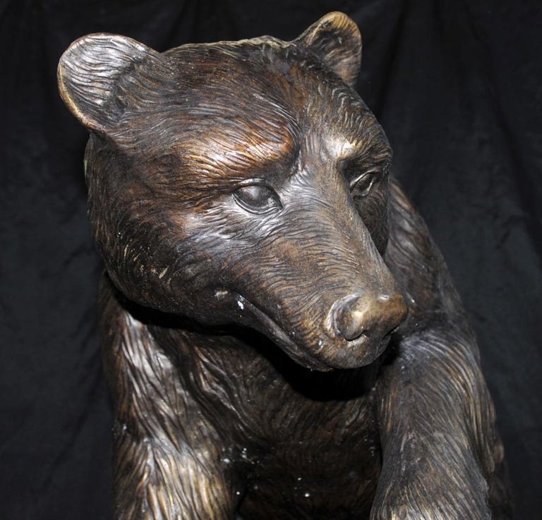 Pair Bronze American Grizzly Bear Fountains Statues Salmon For Sale at