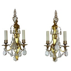 Pair Bronze and Crystal Louis XVI Style Sconces by Edward F Caldwell