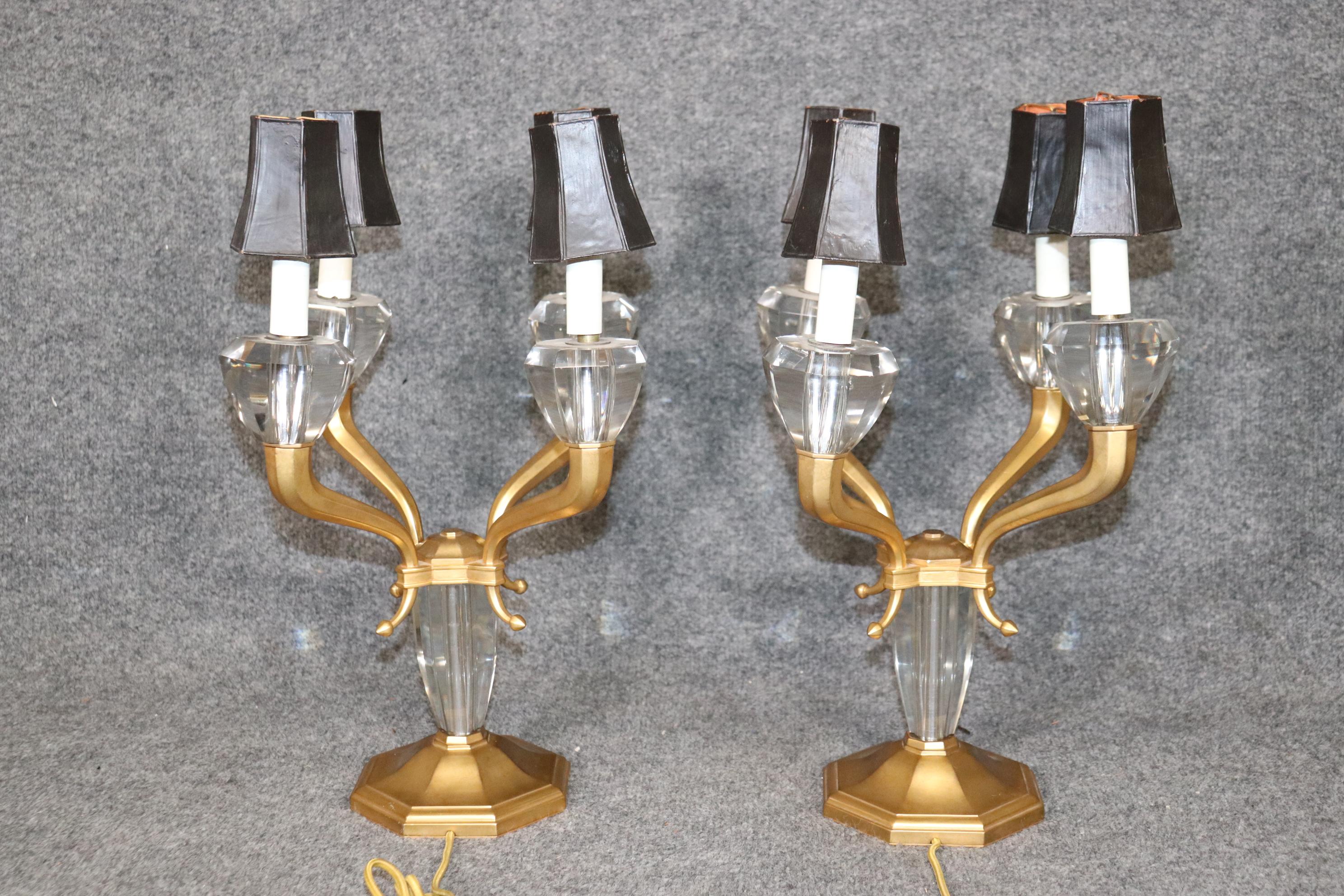 Late 20th Century Pair Bronze and Crystal Signed Morand Paris Hollywood Regency Table Lamps For Sale
