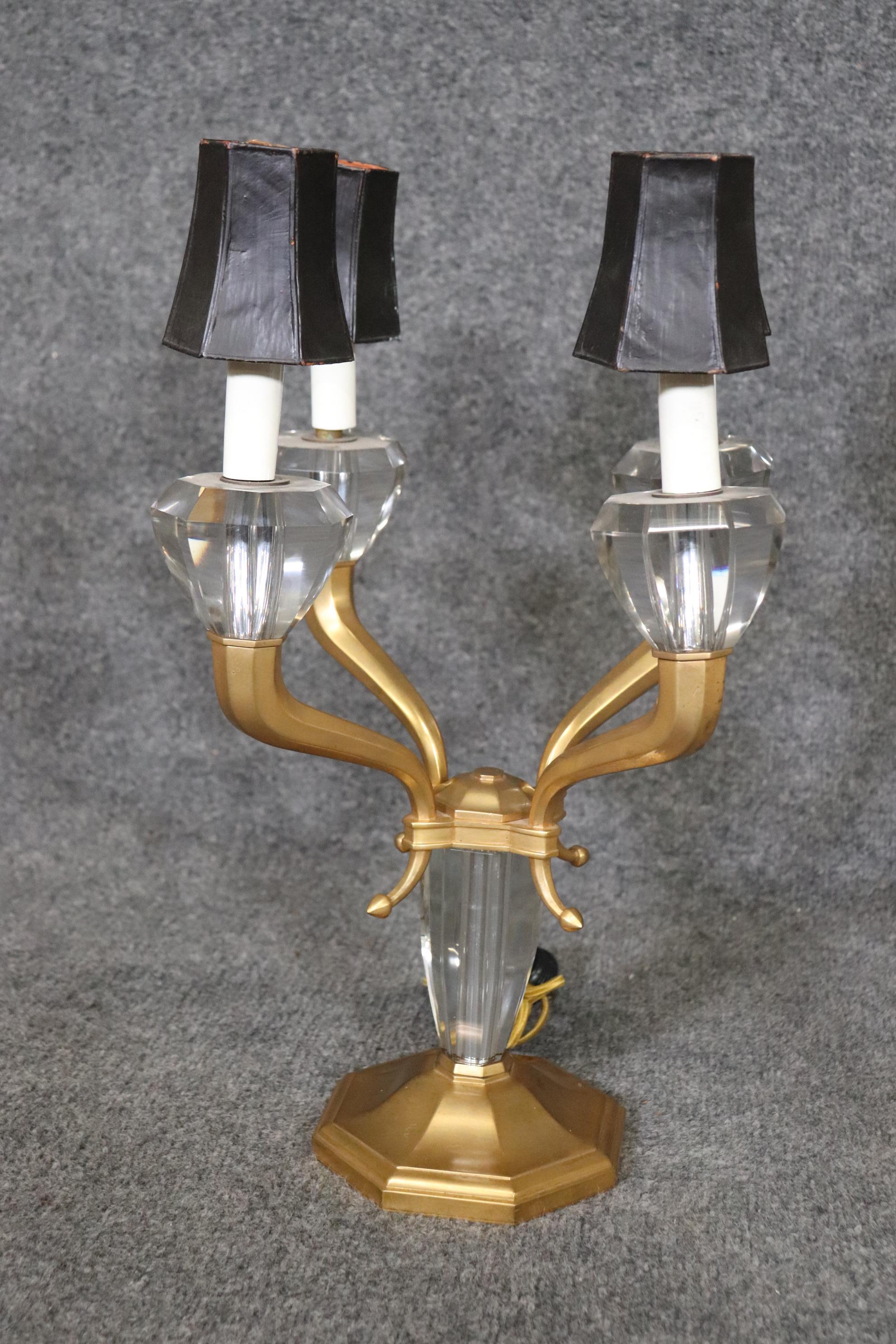 Pair Bronze and Crystal Signed Morand Paris Hollywood Regency Table Lamps For Sale 1